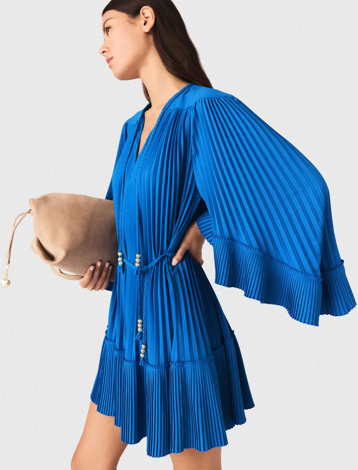 Short Pleated Dress Blue - Image 3