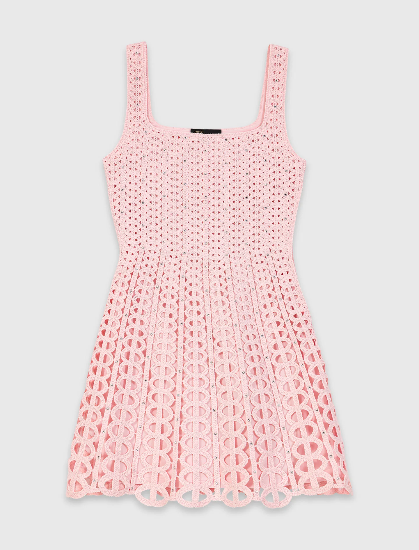 Short Rhinestone Crochet Dress Pink - Image 8