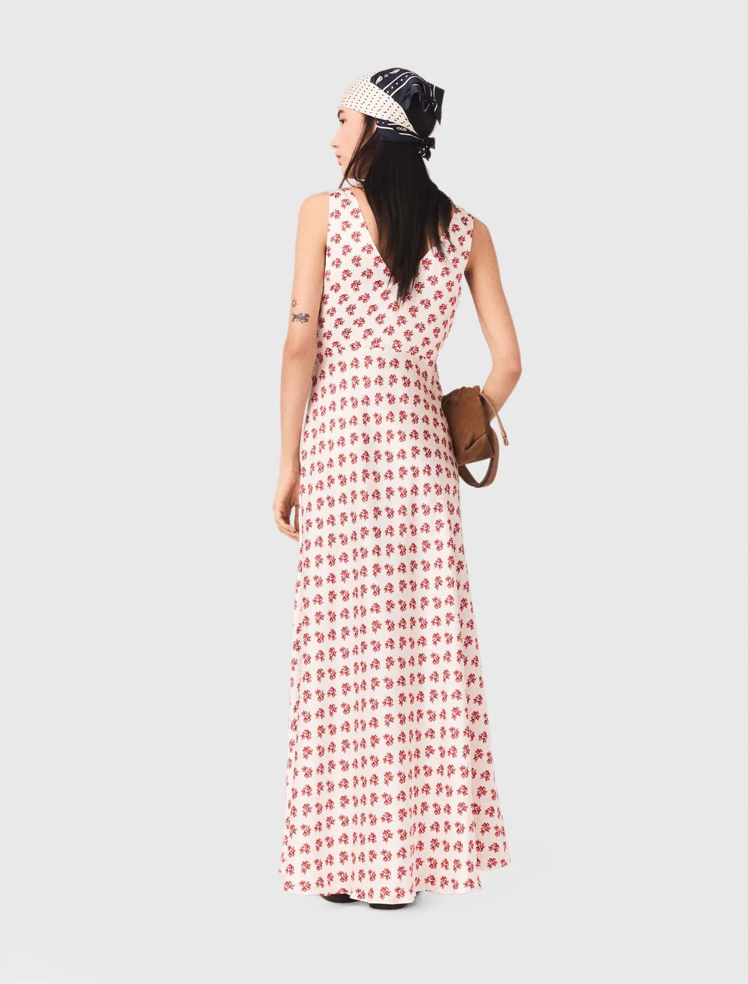 Printed Silk Dress Red Small Flowers Print - Image 3
