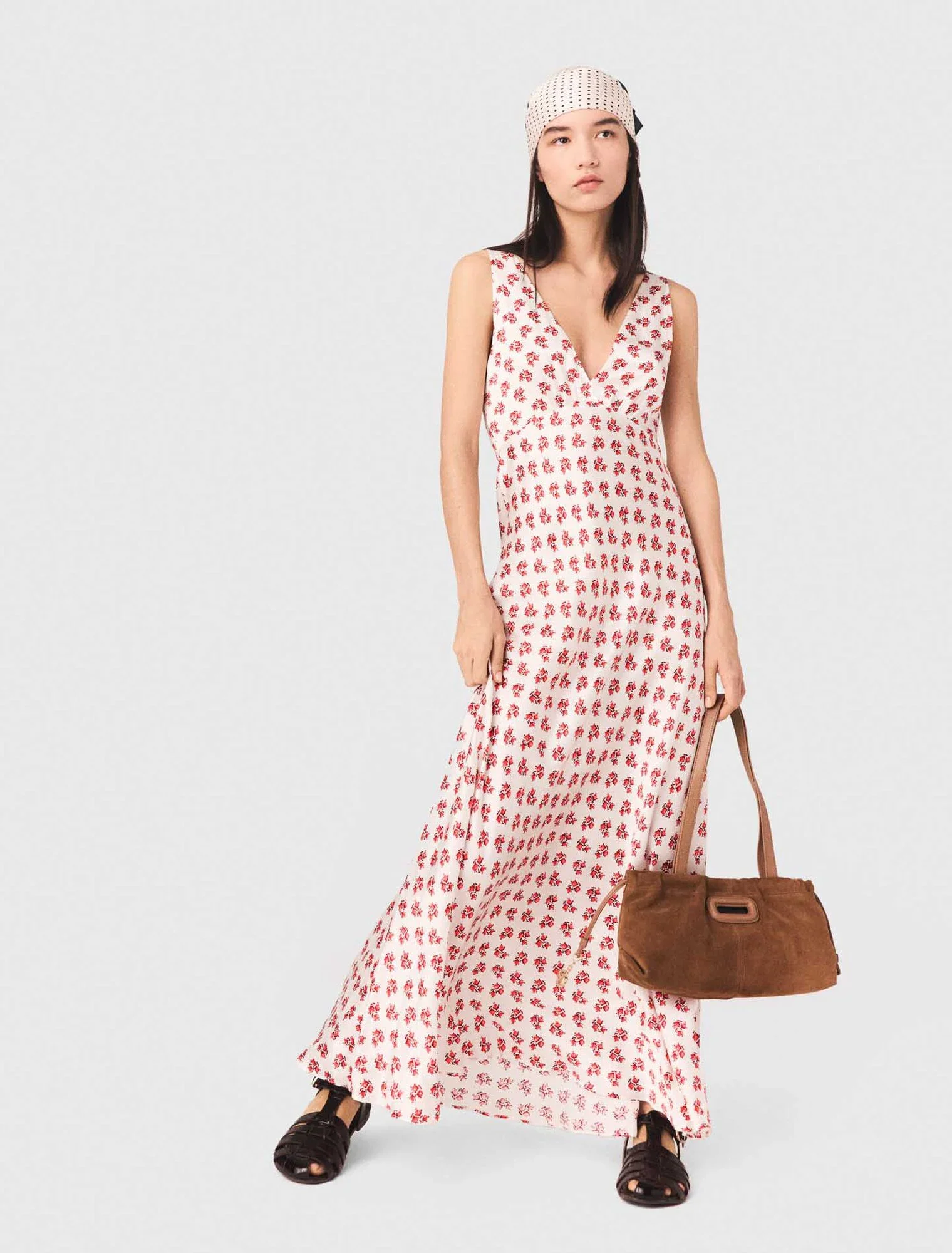 Printed Silk Dress Red Small Flowers Print - Image 4