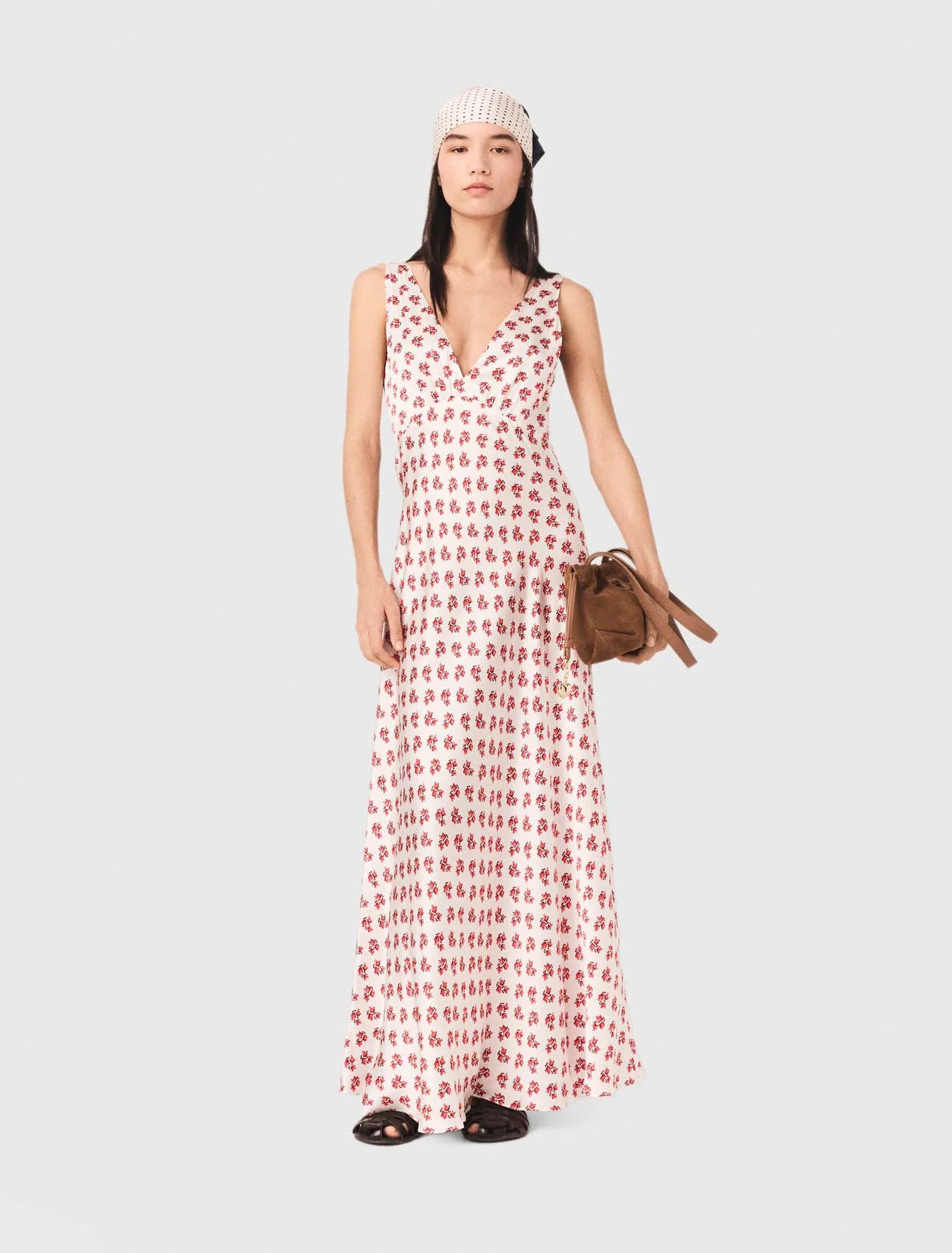 Printed Silk Dress Red Small Flowers Print - Image 5