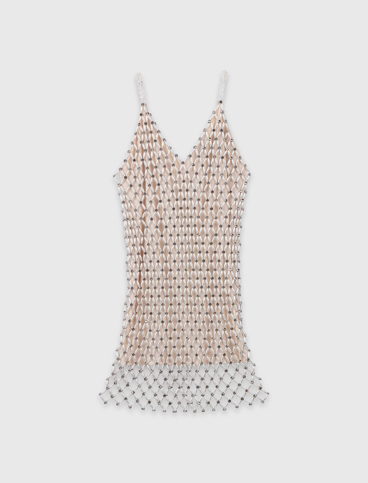 Short Beaded Dress With Lining Ecru - Image 7