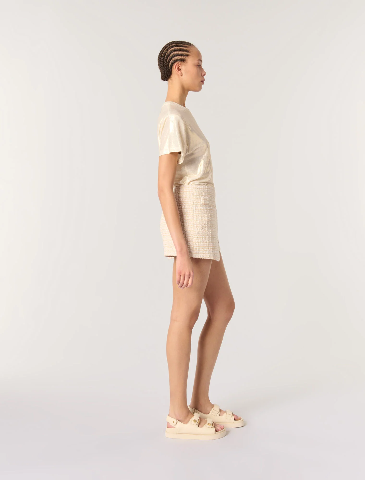 Layered tweed skort Beige - Image 2
