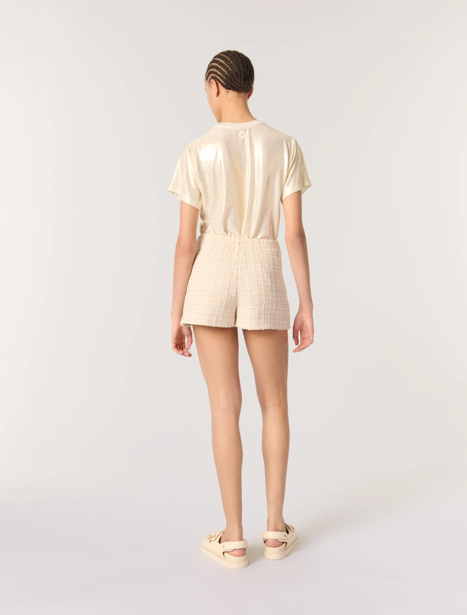 Layered tweed skort Beige - Image 3