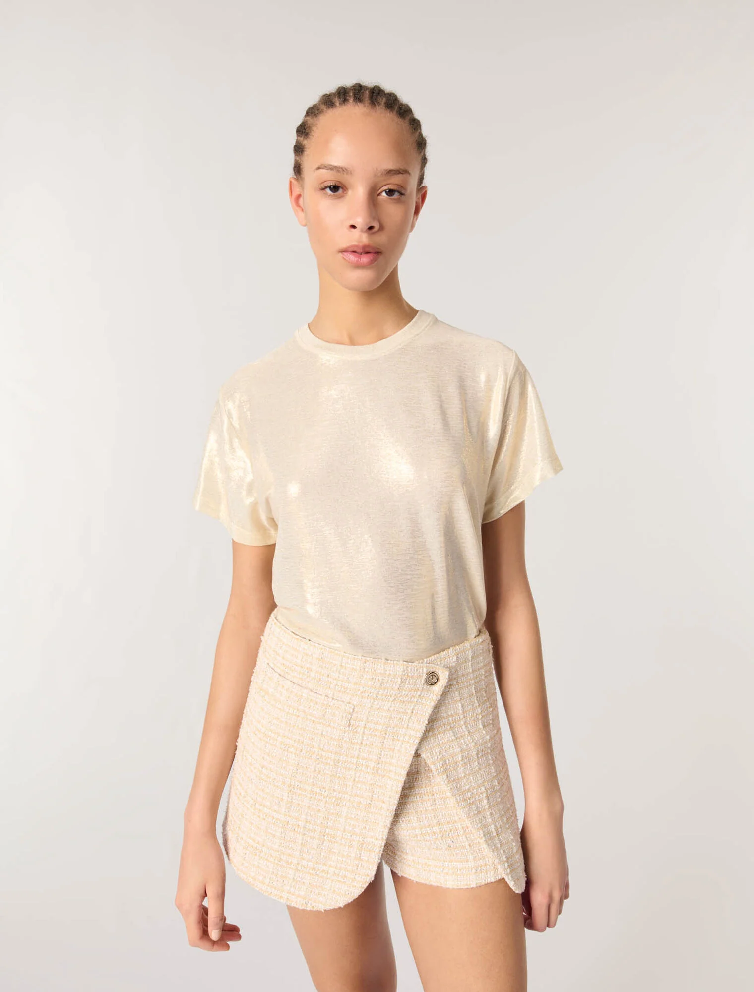 Layered tweed skort Beige - Image 4