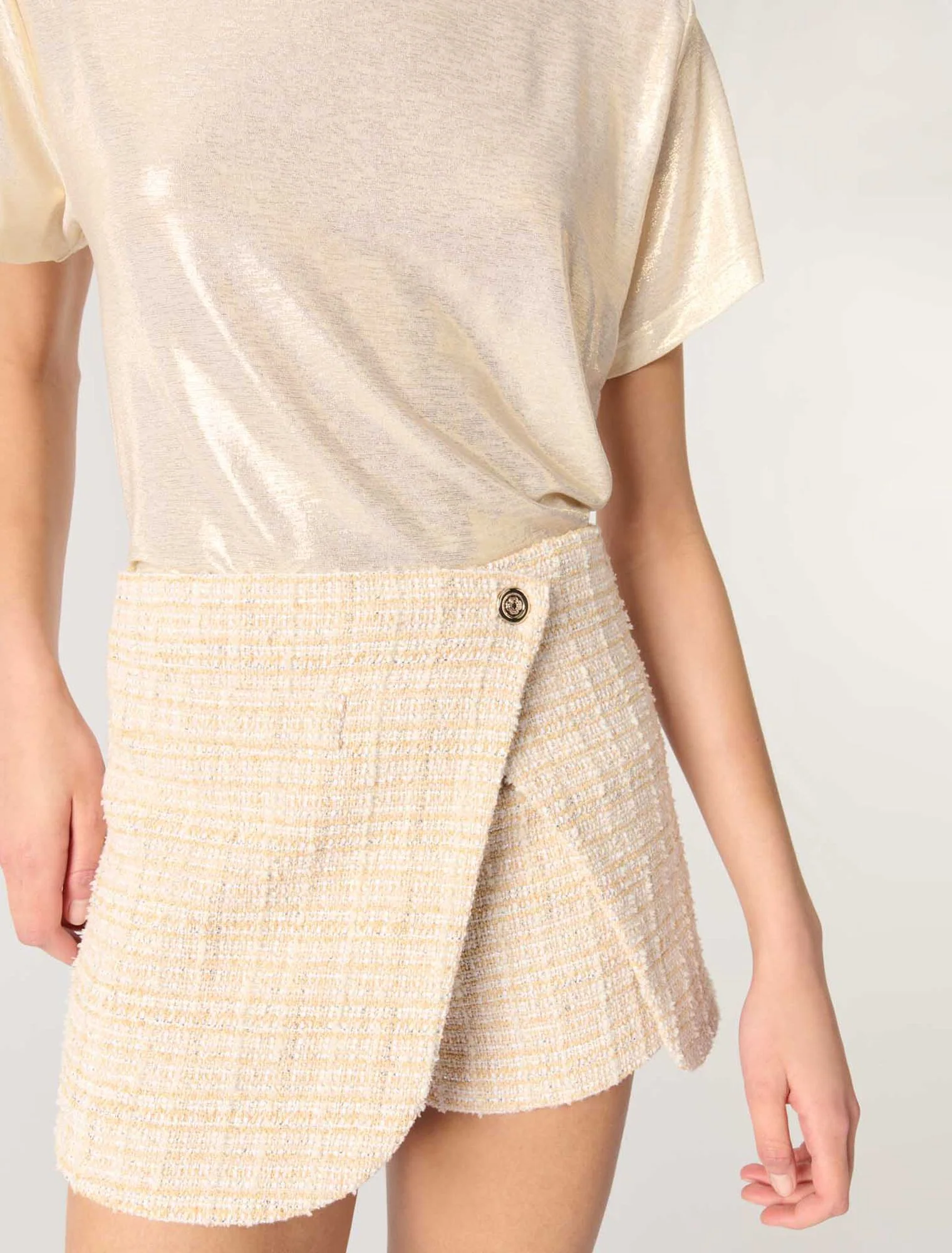 Layered tweed skort Beige - Image 5