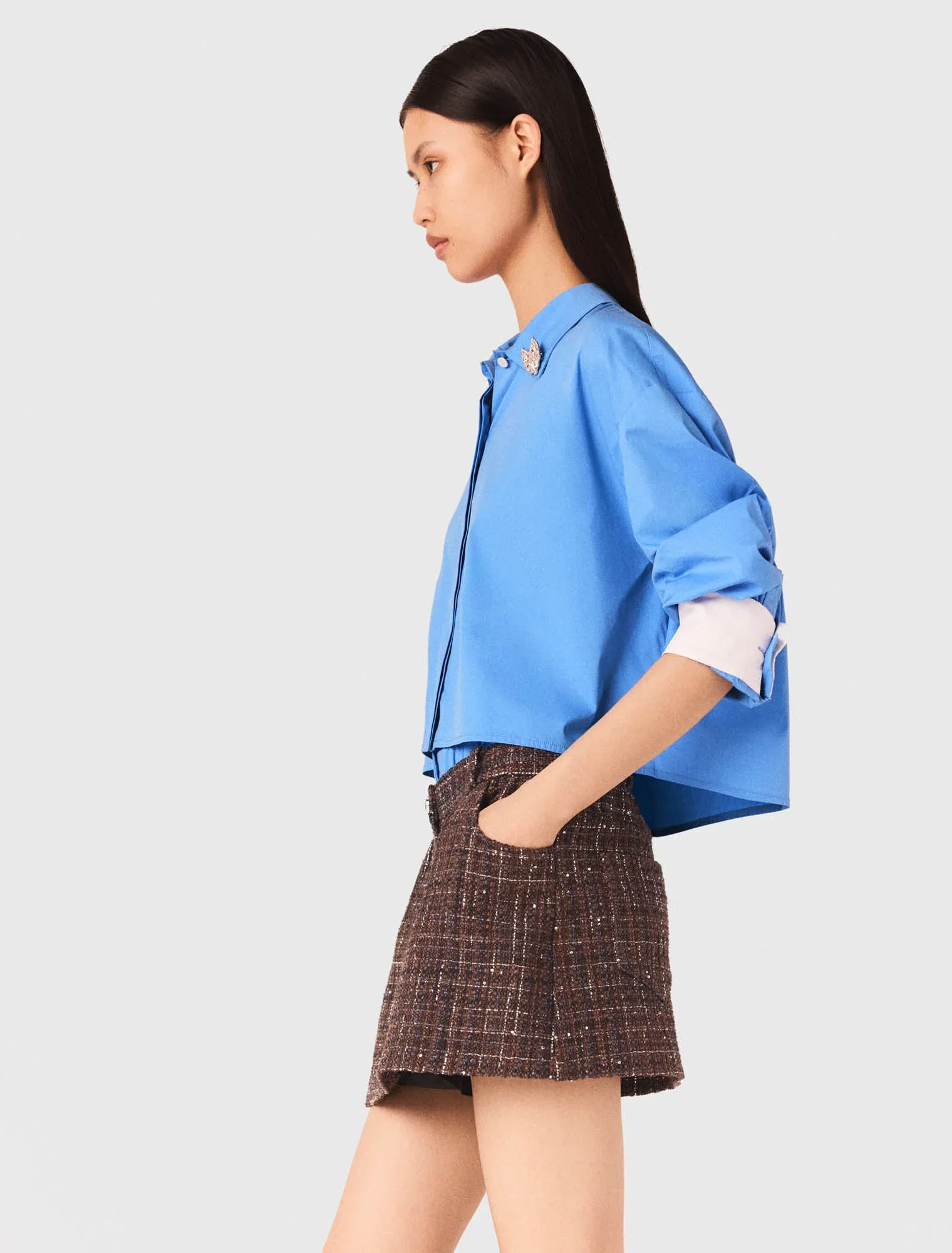 Tweed shorts with elasticated waistband Brown - Image 2