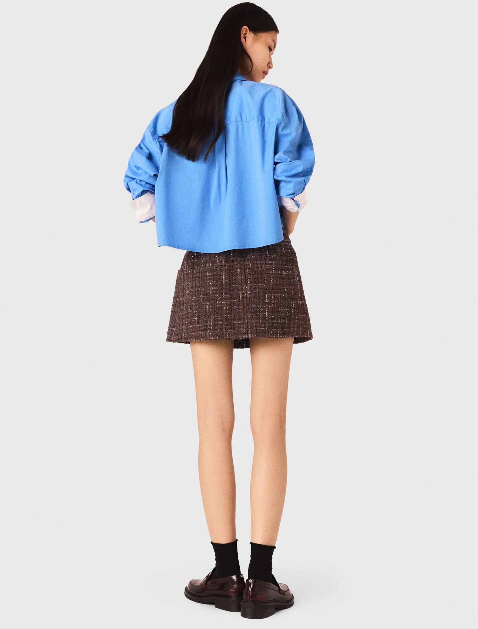 Tweed shorts with elasticated waistband Brown - Image 3