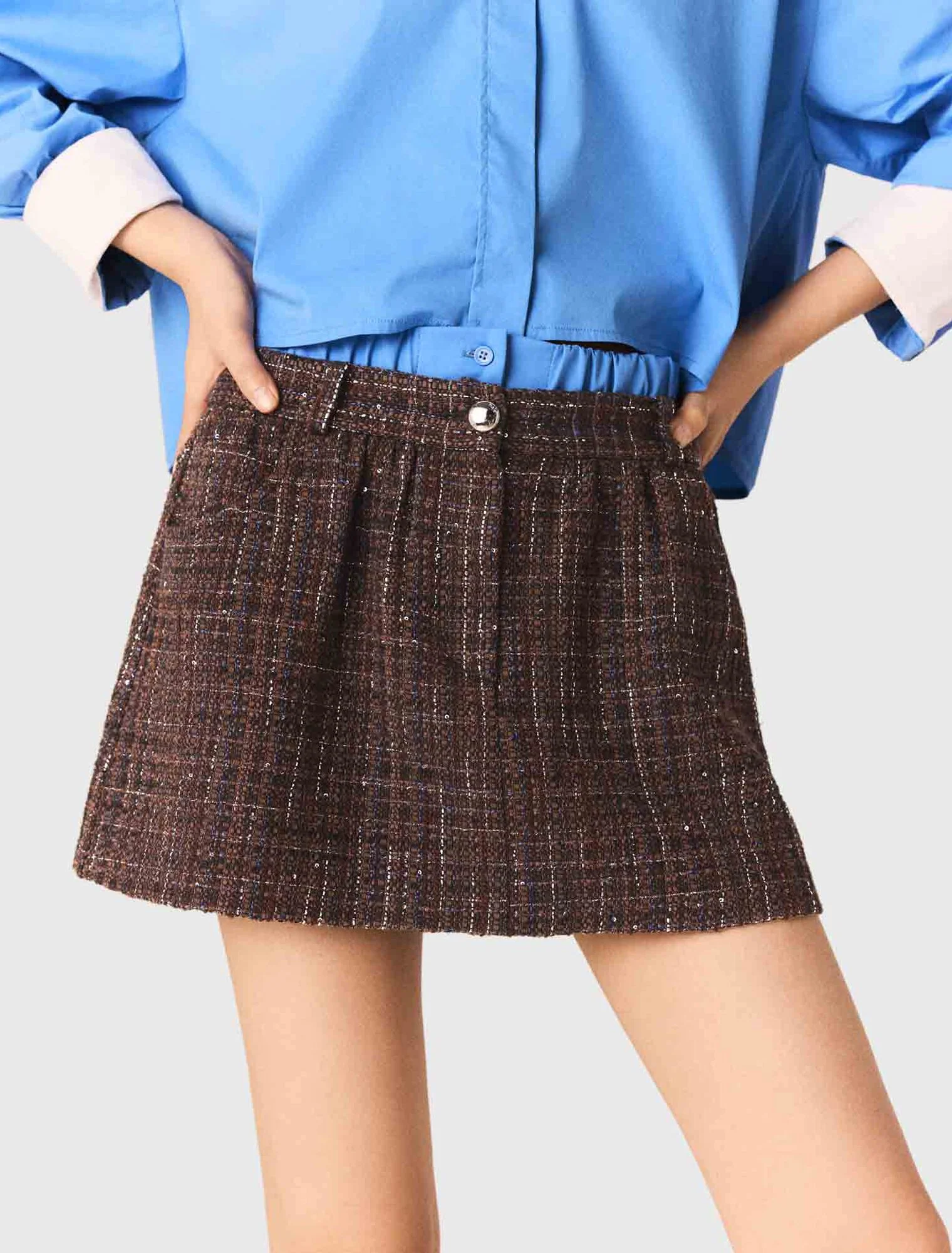 Tweed shorts with elasticated waistband Brown - Image 6