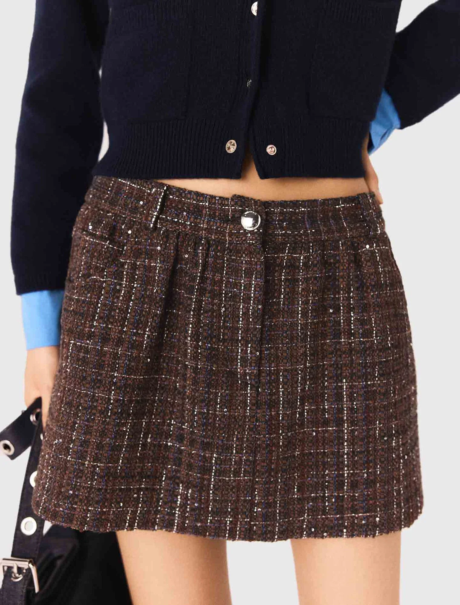 Tweed shorts with elasticated waistband Brown - Image 7