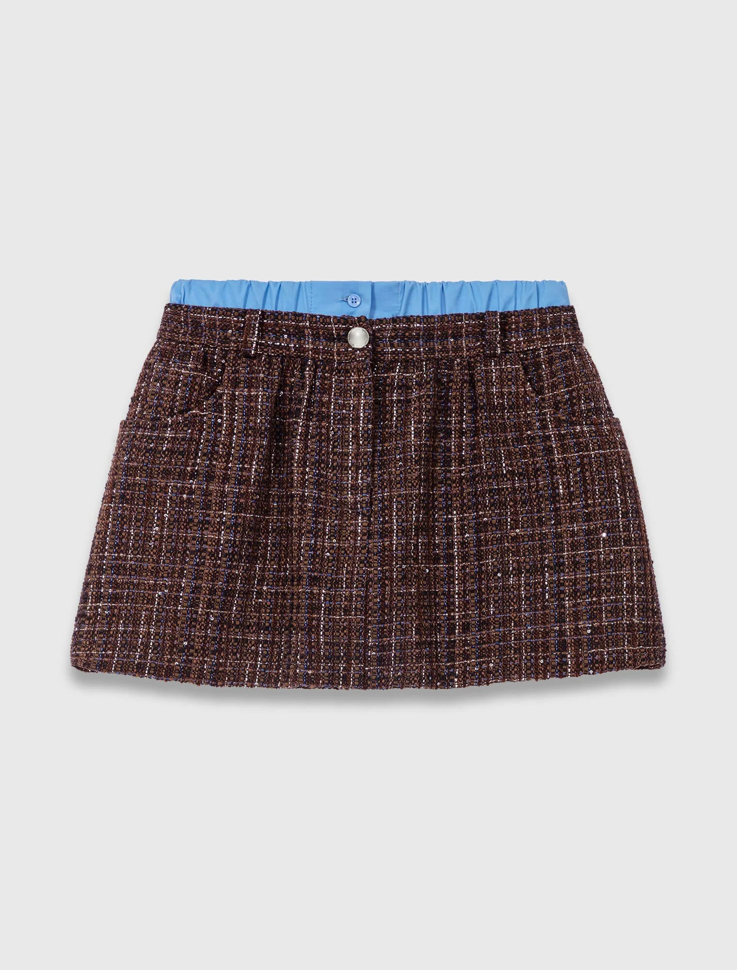 Tweed shorts with elasticated waistband Brown - Image 8