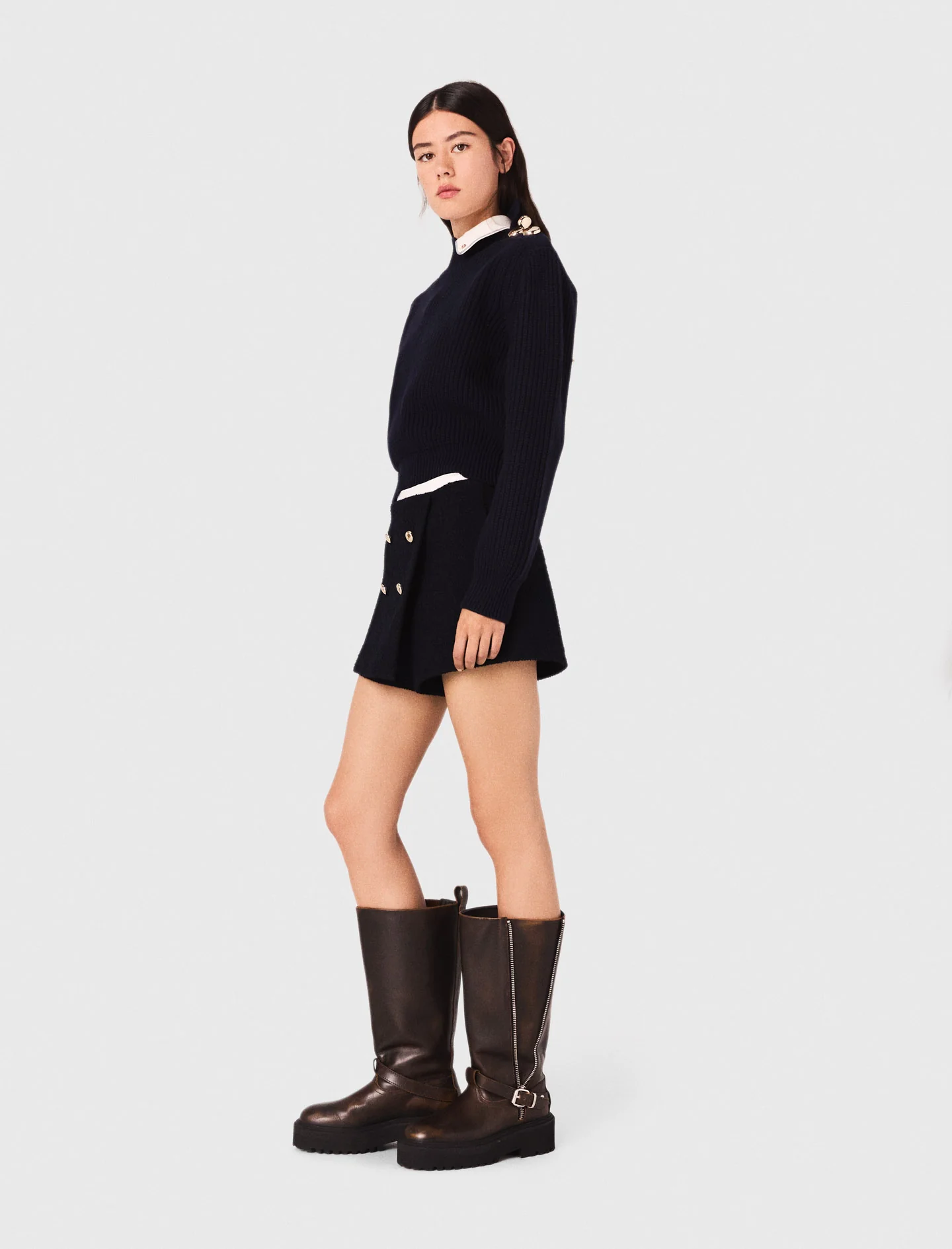 Tweed shorts with contrast band Navy - Image 2