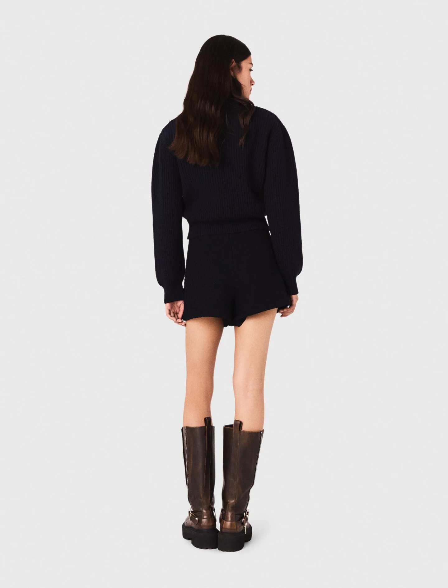 Tweed shorts with contrast band Navy - Image 3