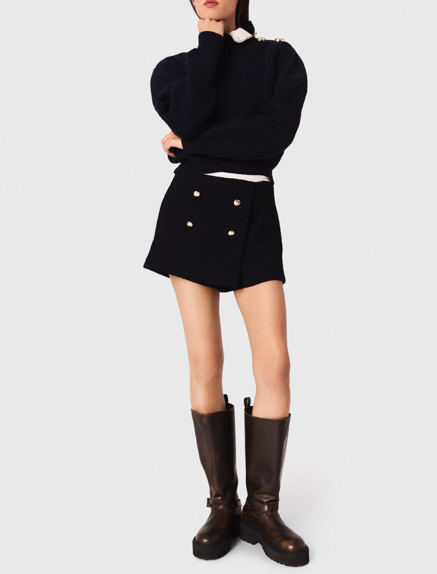 Tweed shorts with contrast band Navy - Image 5