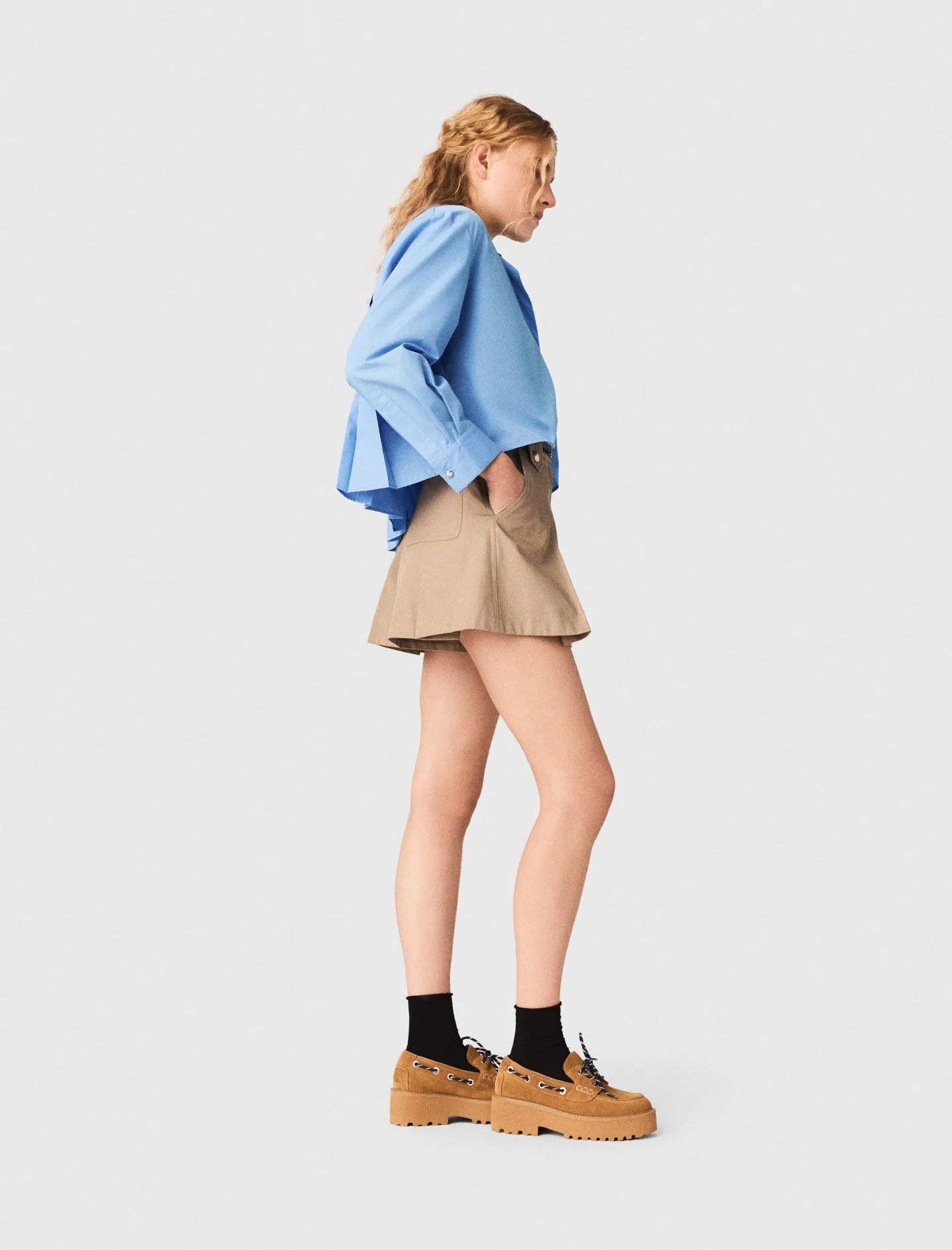 Pleated Cotton Shorts Mastic Beige - Image 2