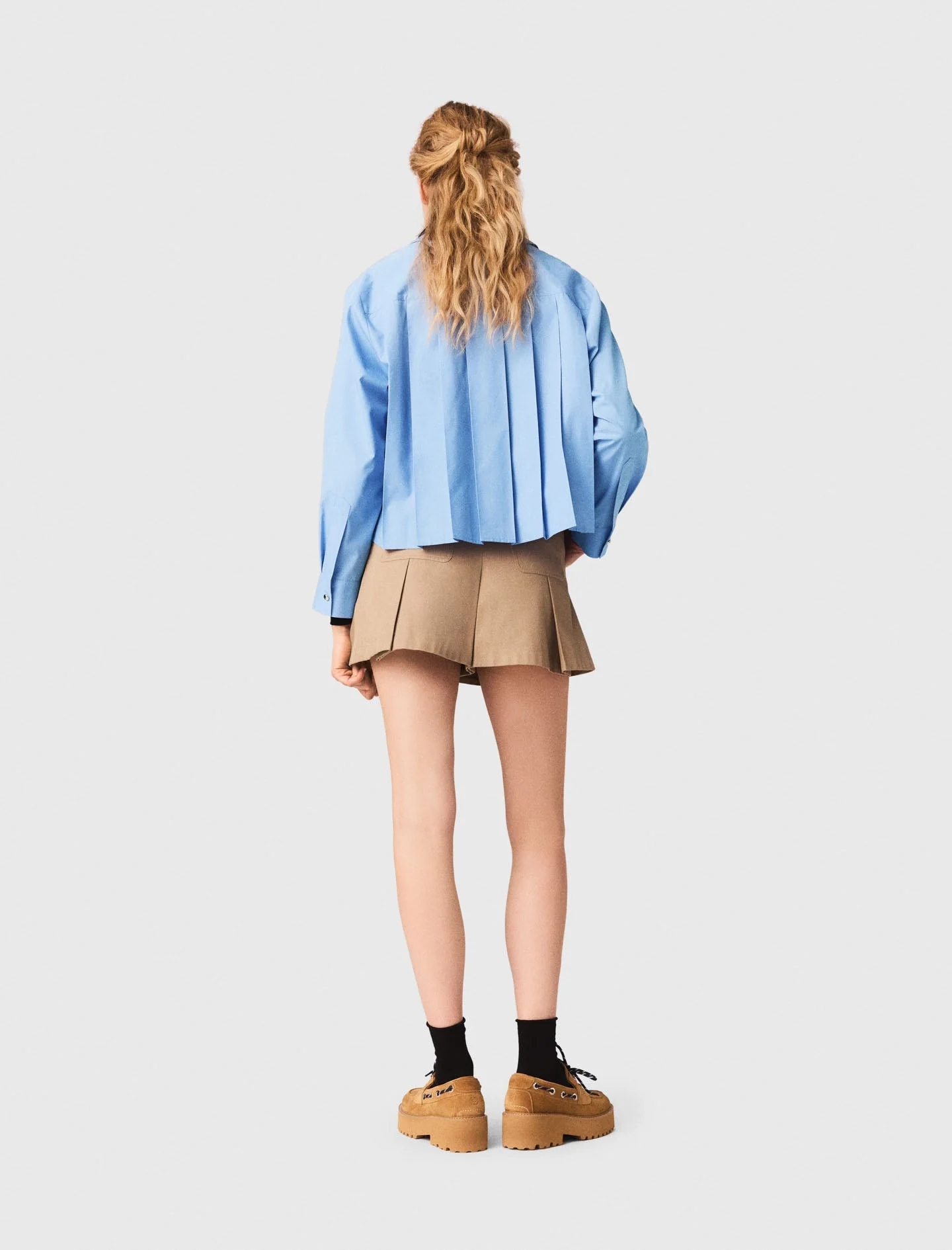 Pleated Cotton Shorts Mastic Beige - Image 3