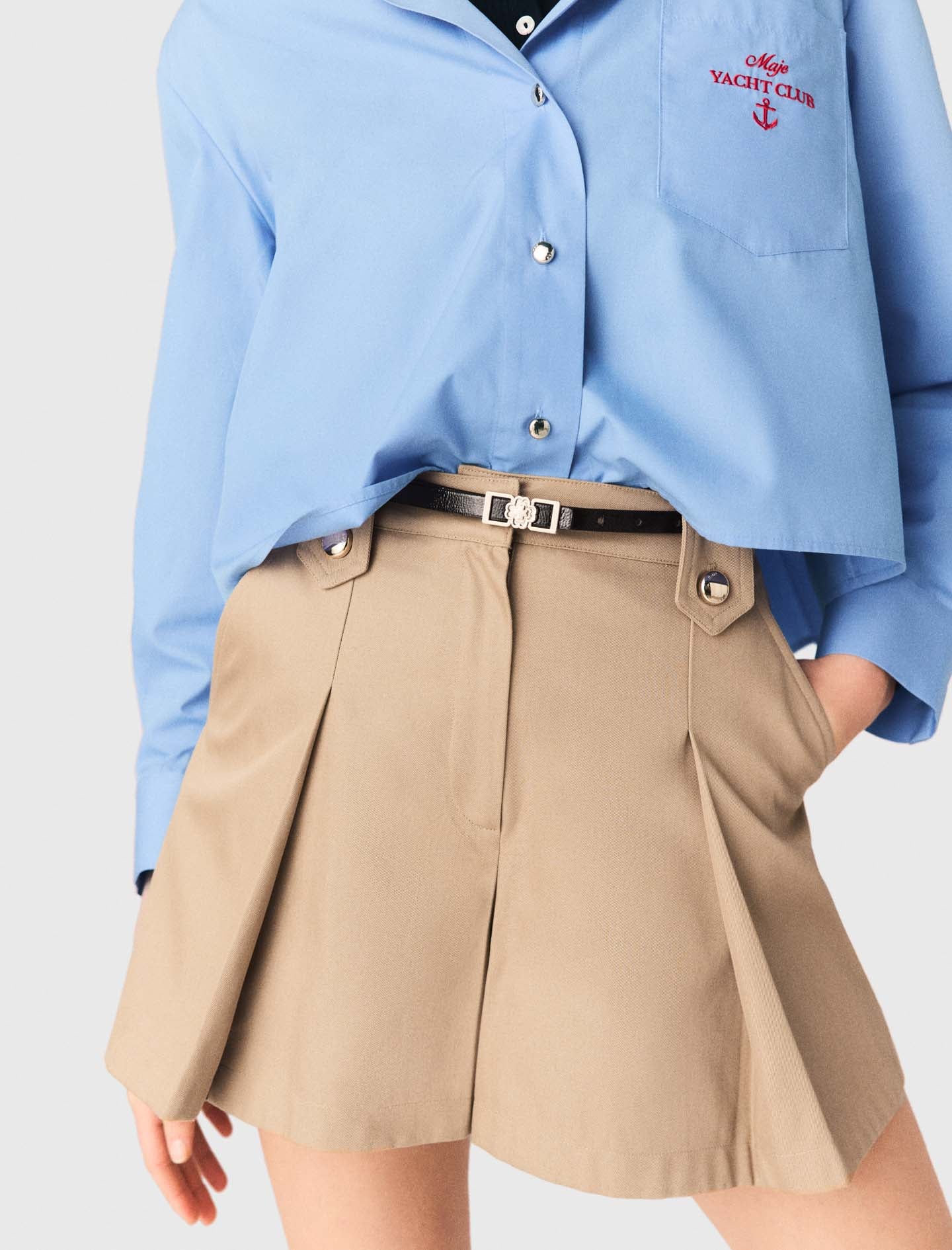 Pleated Cotton Shorts Mastic Beige - Image 7