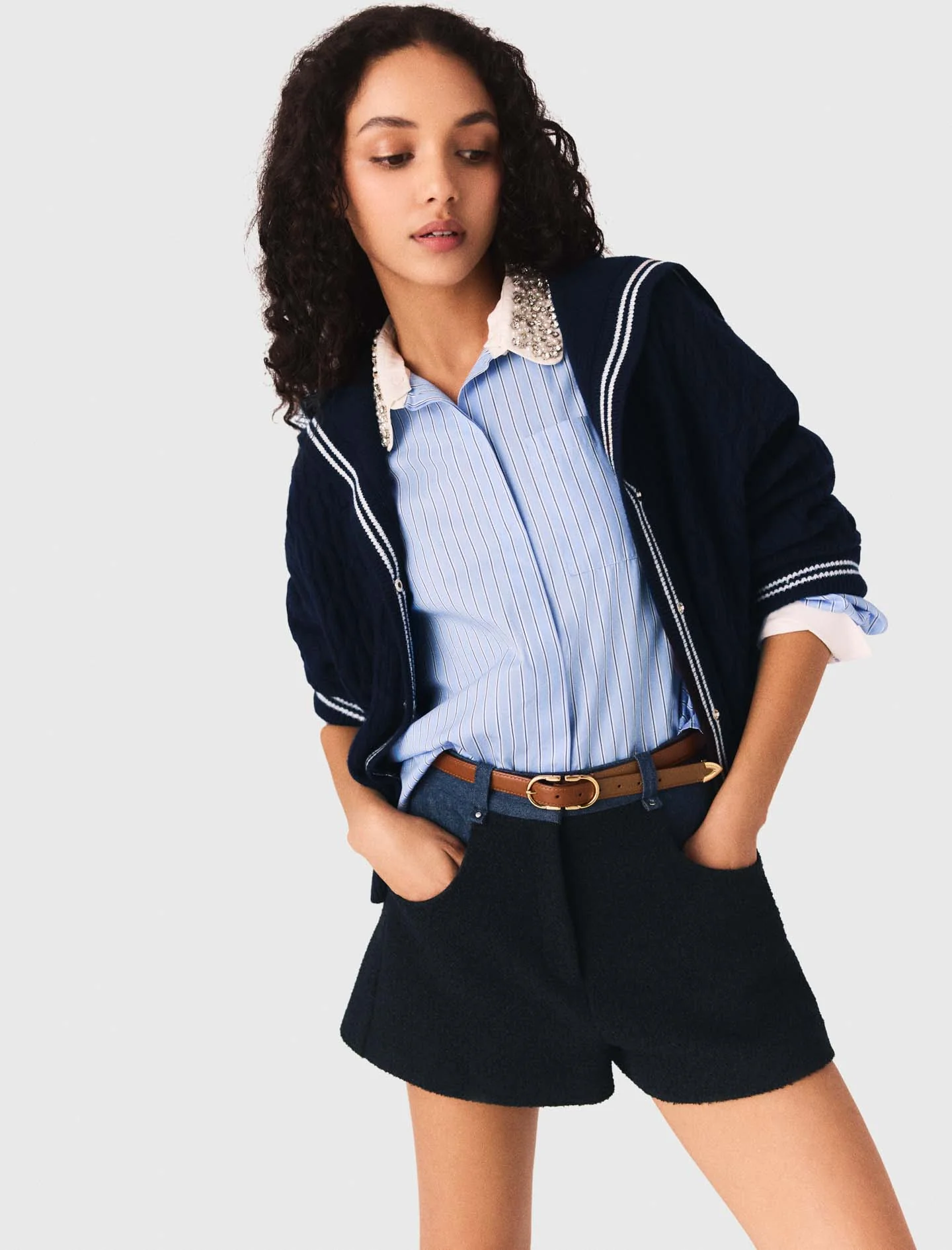 Tweed shorts with denim details - Image 5