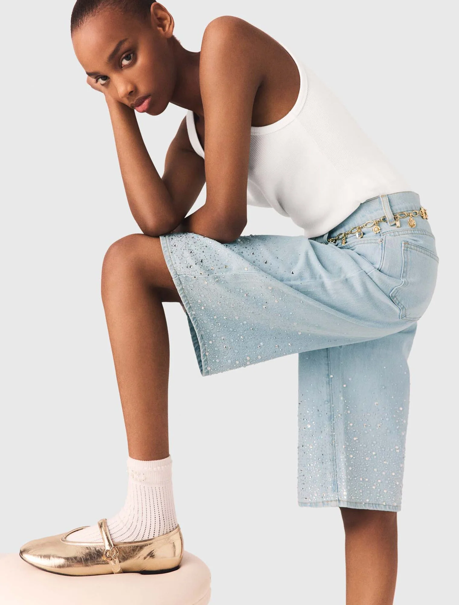 Rhinestone Bermuda Shorts Blue Sky - Image 2