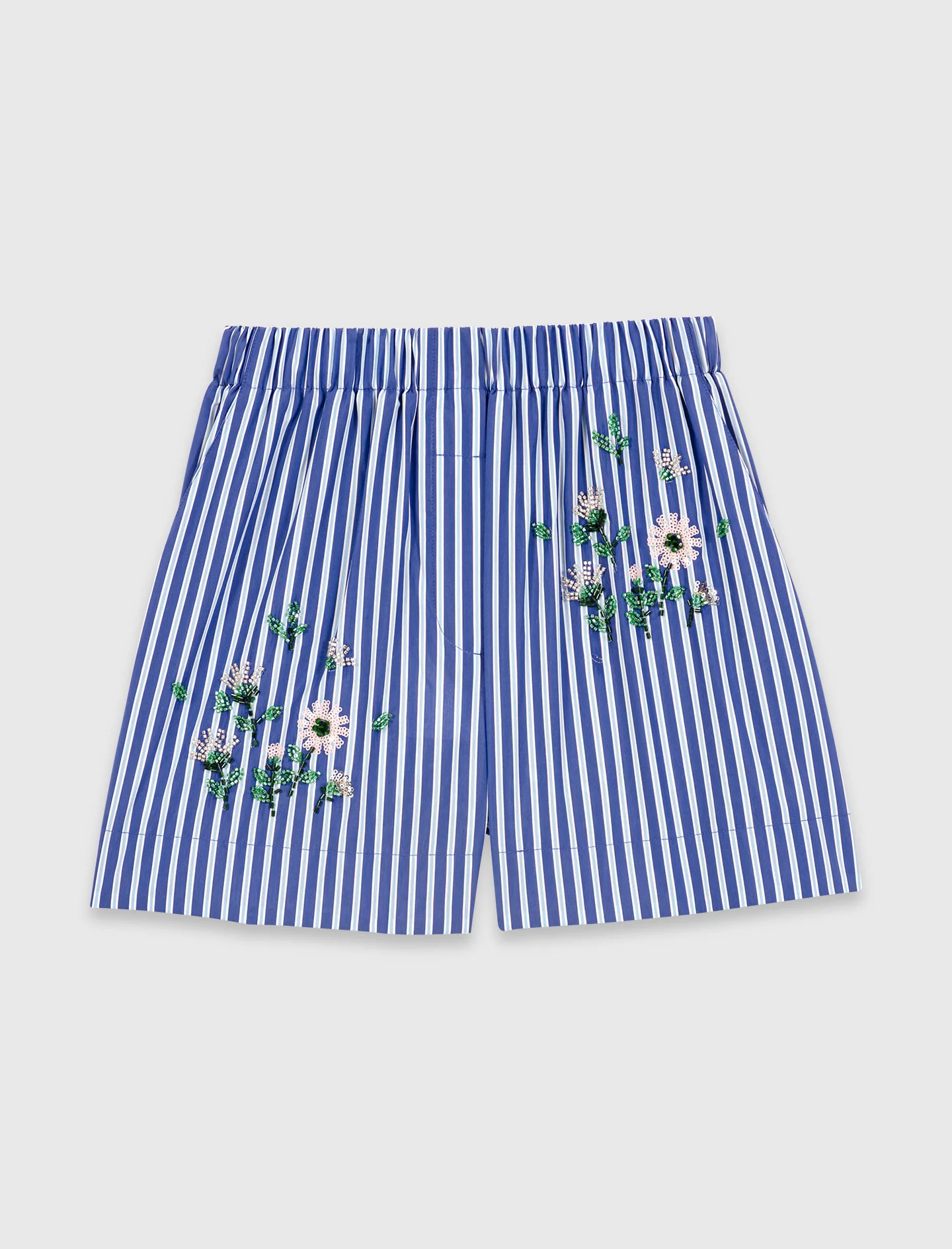 Embroidered Cotton Striped Shorts White/Blue - Image 7