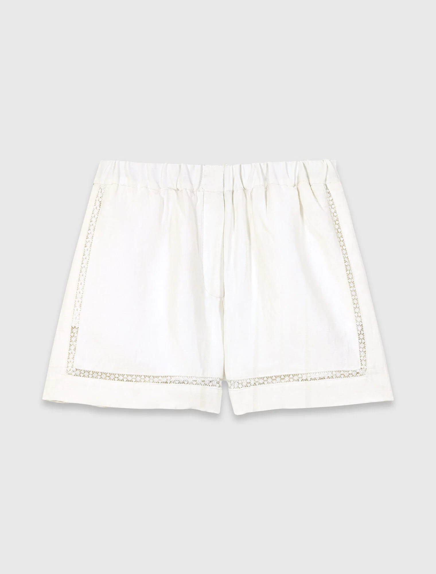 Embroidered Linen Blend Shorts White - Image 7