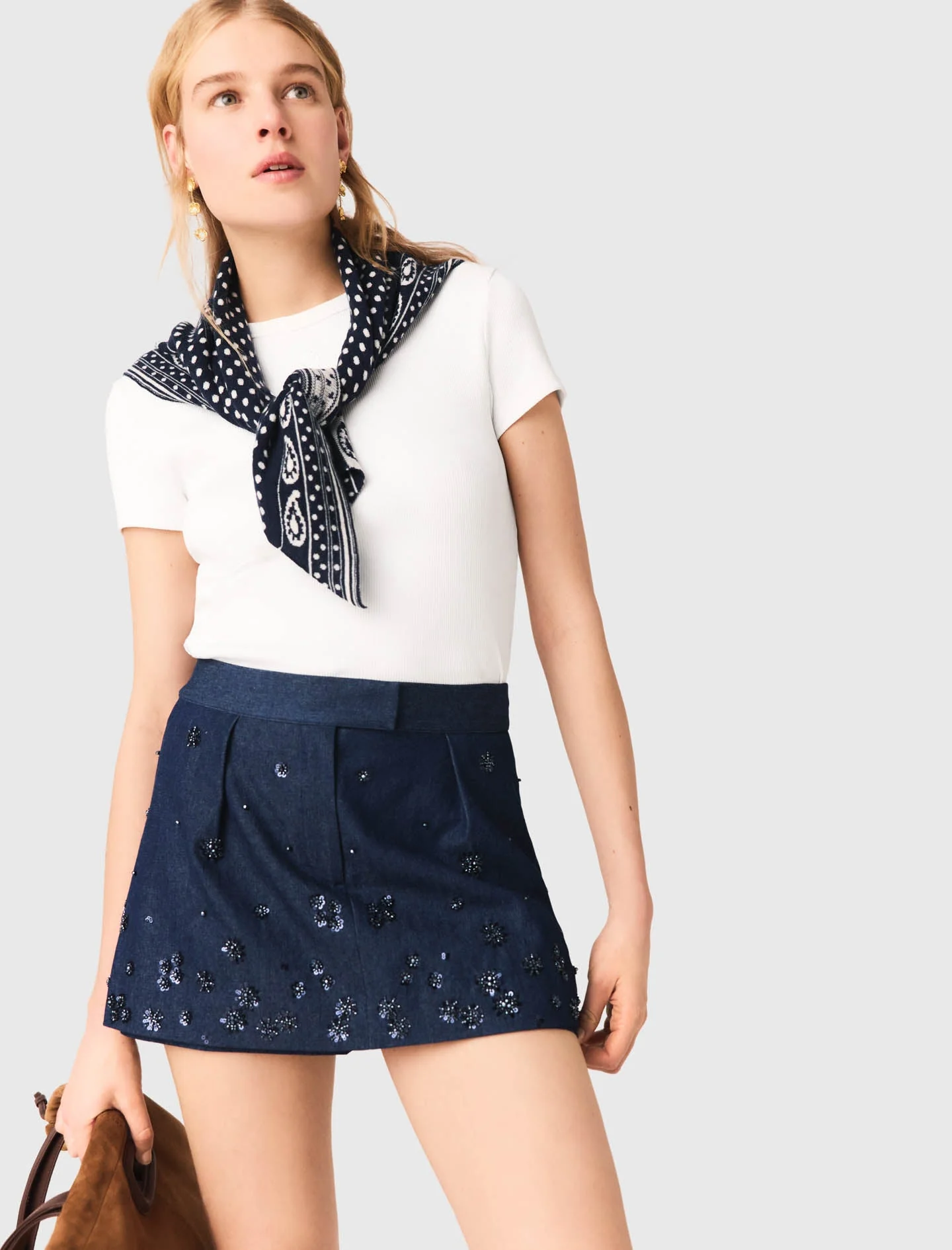 Embroidered Layered Denim Shorts Navy - Image 4