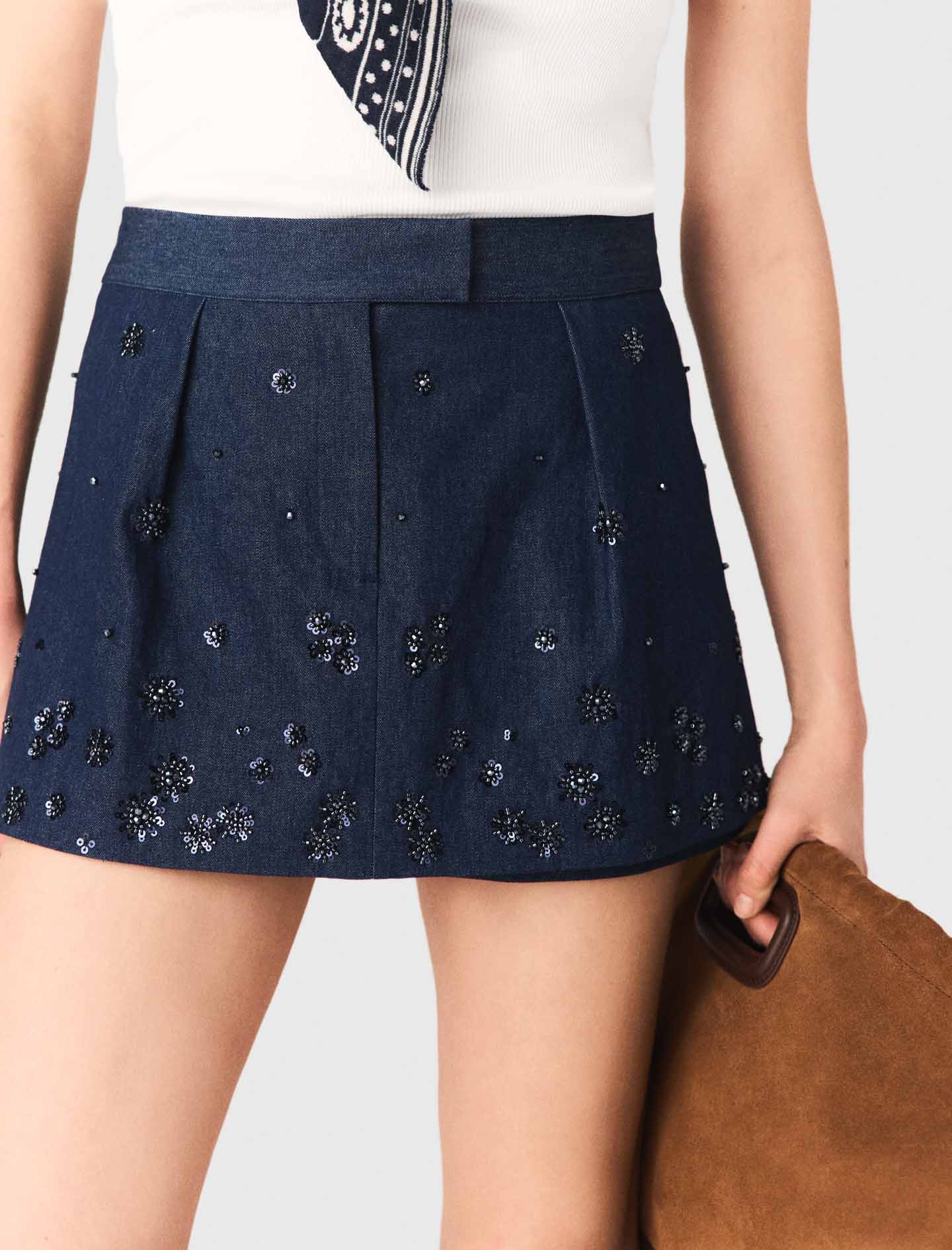Embroidered Layered Denim Shorts Navy - Image 6