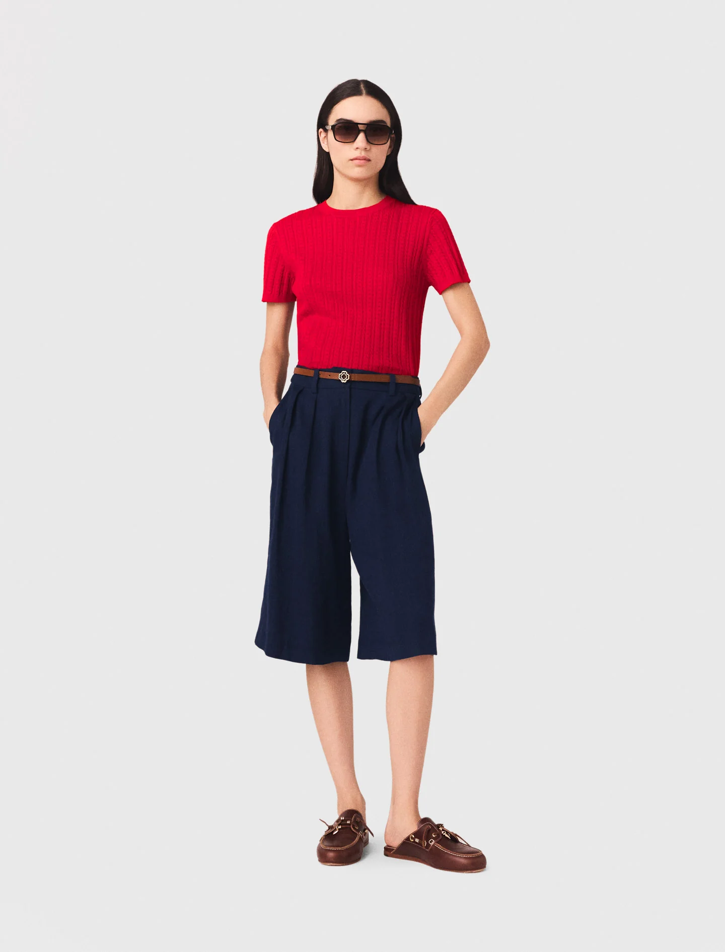 Linen Blend Bermuda Shorts Navy