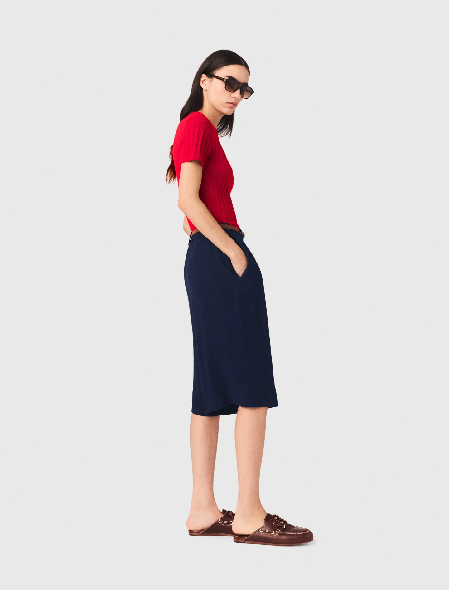 Linen Blend Bermuda Shorts Navy - Image 2