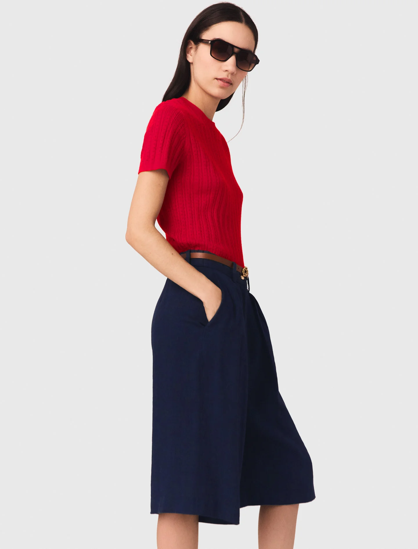 Linen Blend Bermuda Shorts Navy - Image 3
