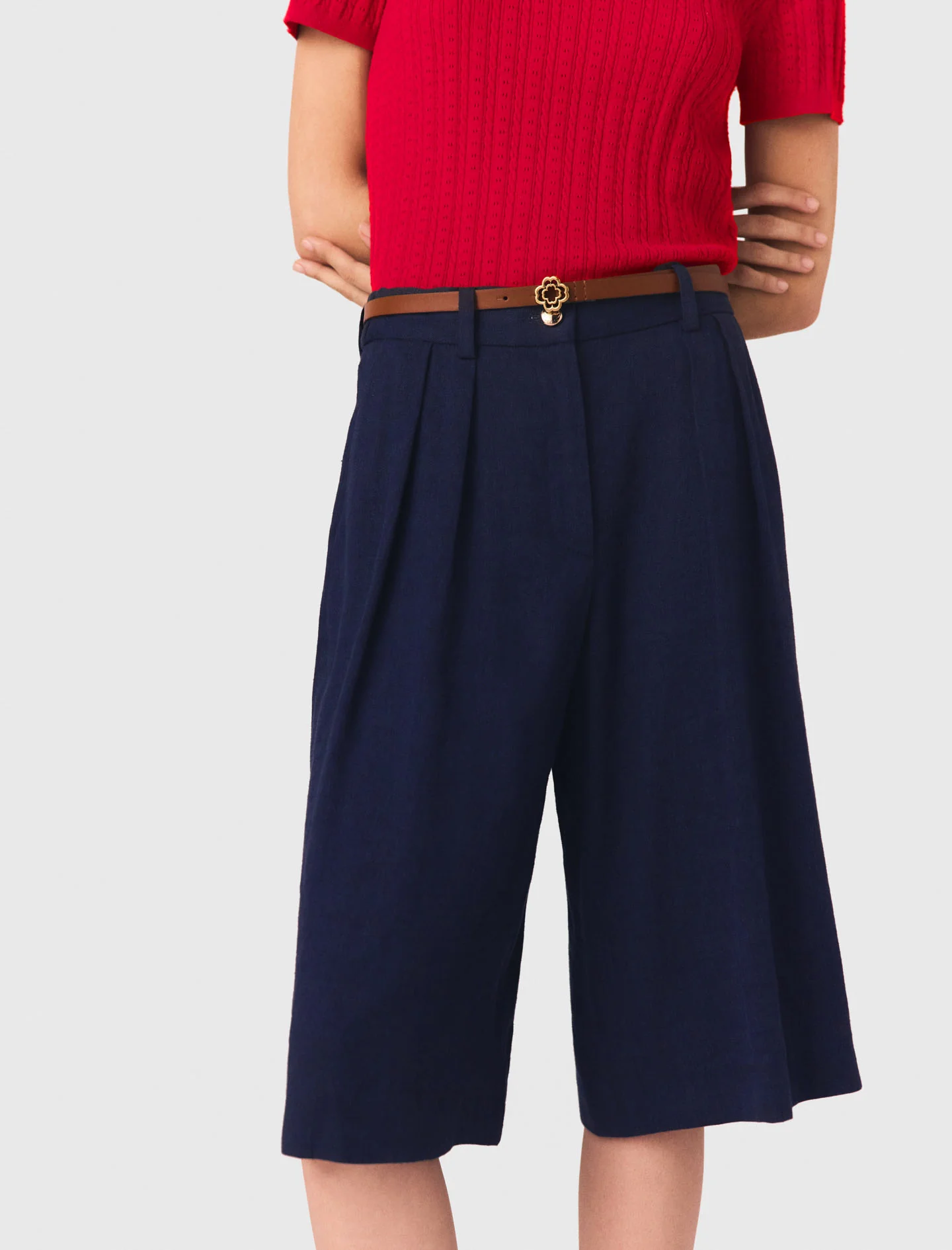 Linen Blend Bermuda Shorts Navy - Image 4