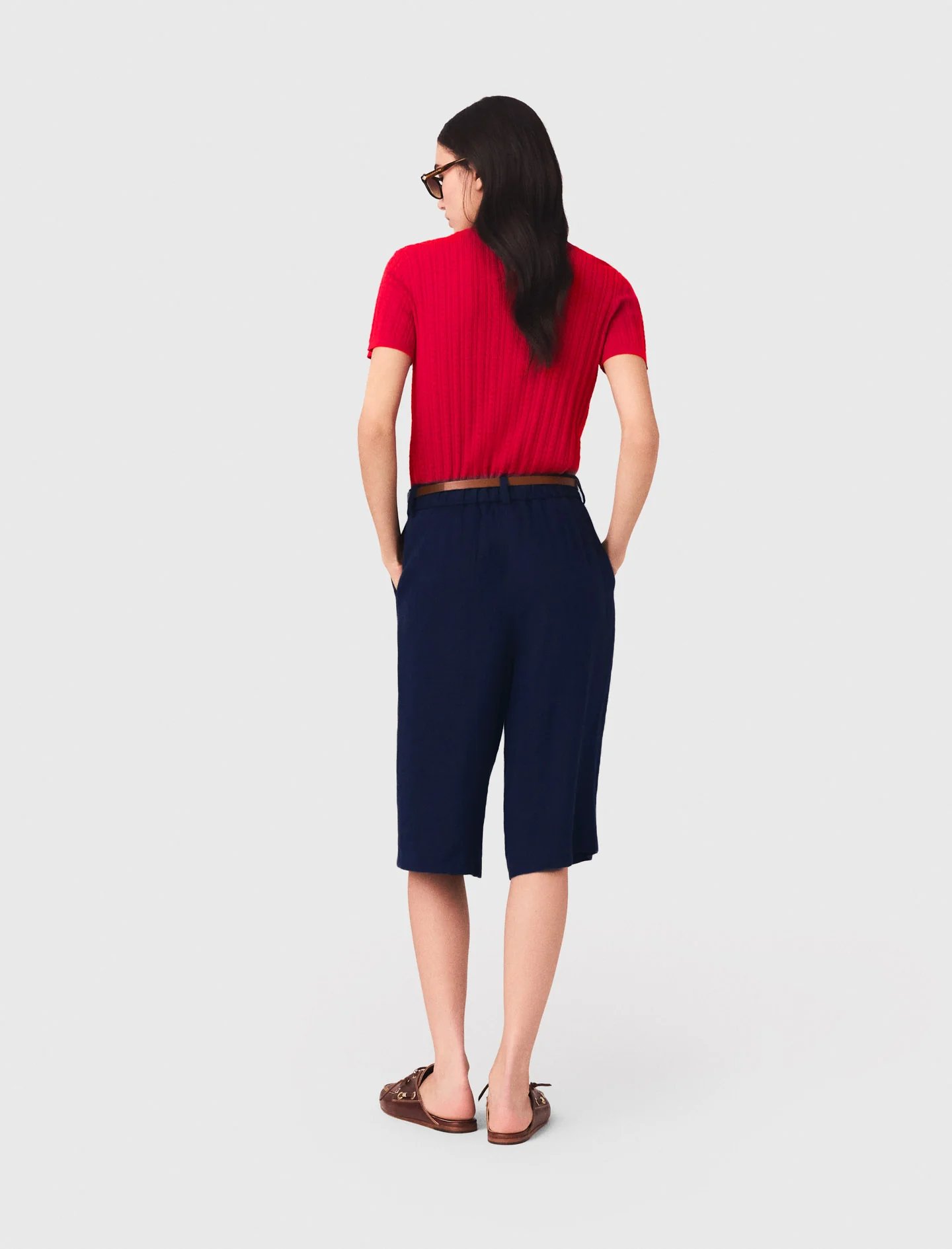 Linen Blend Bermuda Shorts Navy - Image 5
