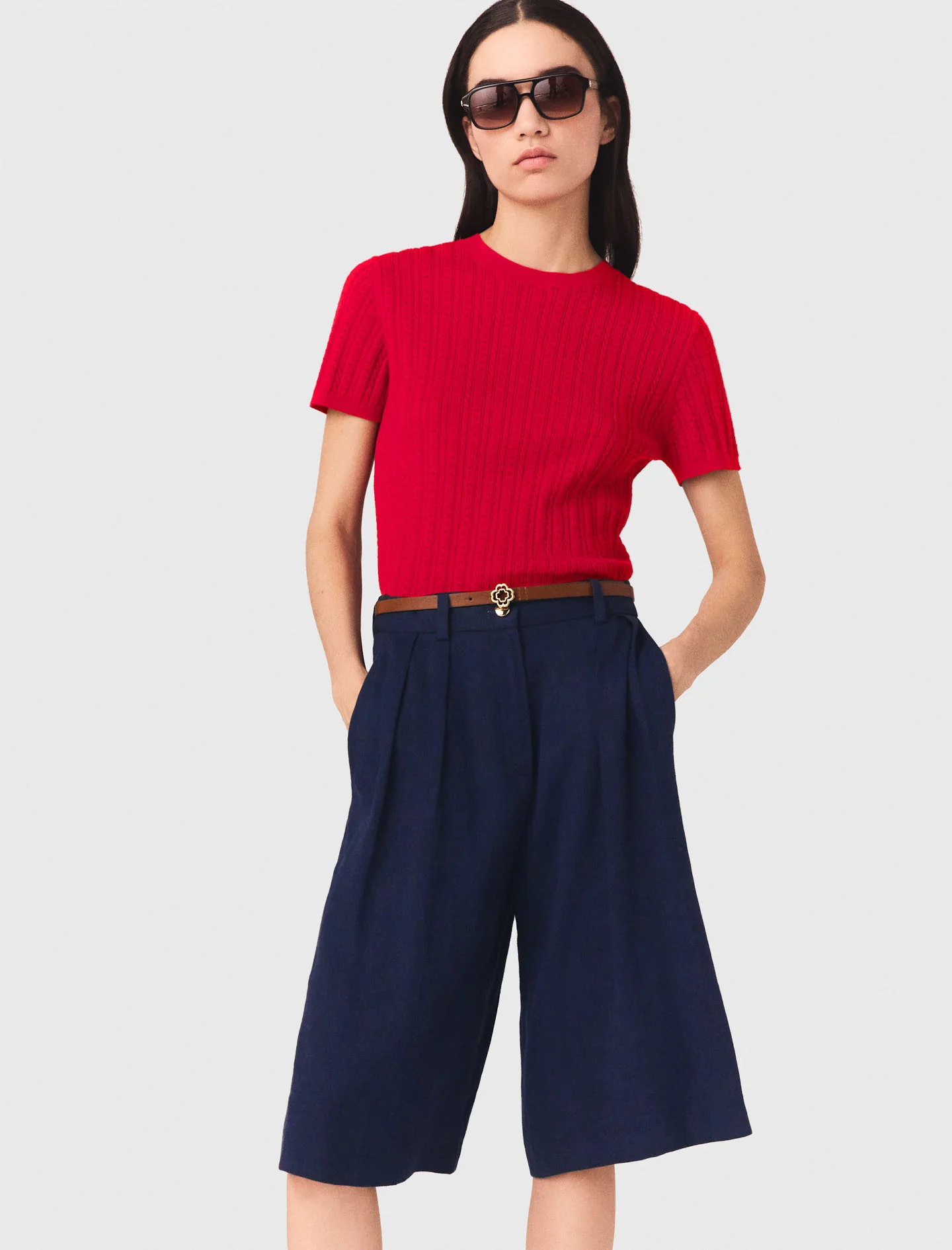 Linen Blend Bermuda Shorts Navy - Image 6