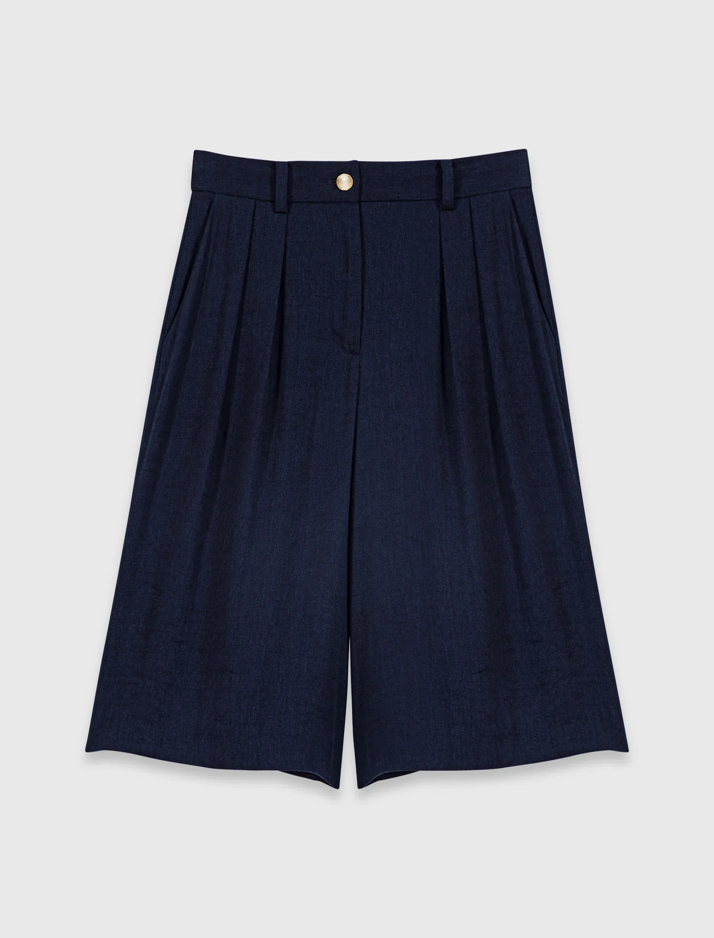 Linen Blend Bermuda Shorts Navy - Image 7