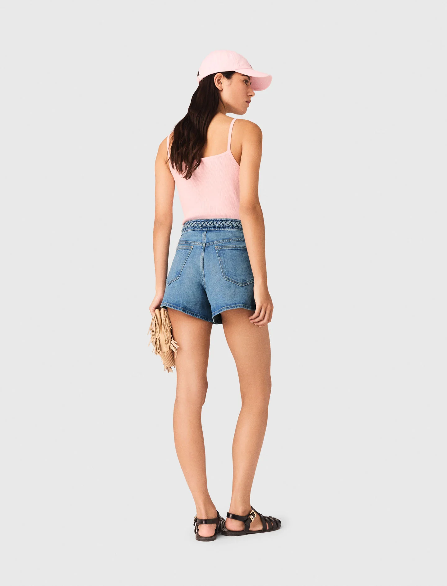 Braided Denim Shorts Blue - Image 3