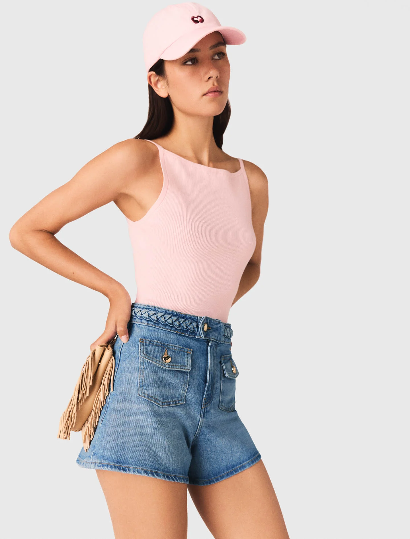 Braided Denim Shorts Blue - Image 4