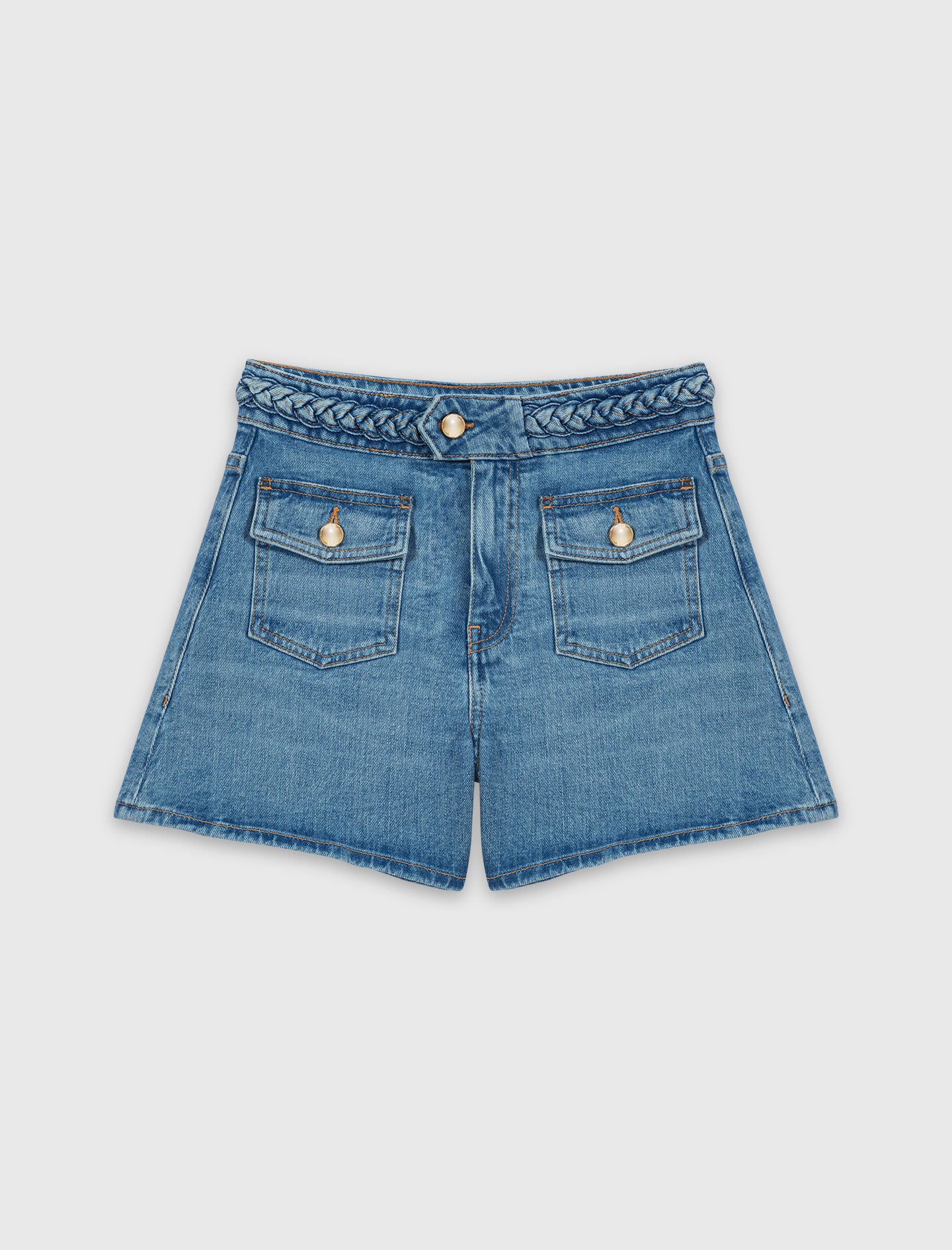 Braided Denim Shorts Blue - Image 7