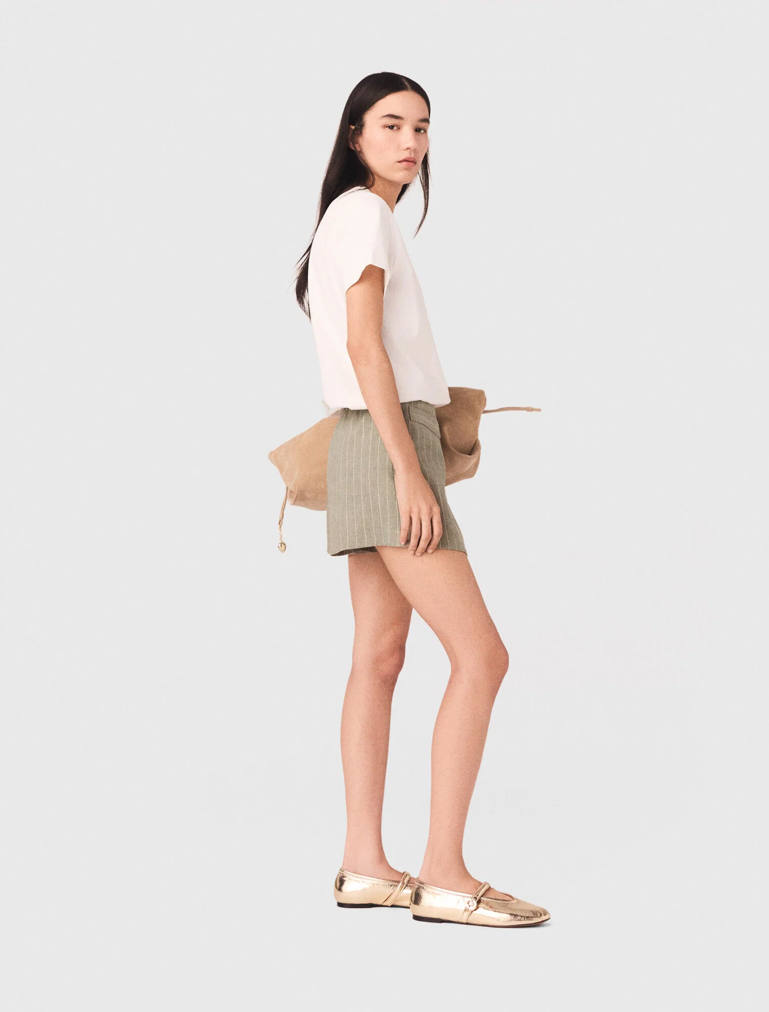 Layered Linen Blend Shorts Khaki - Image 2