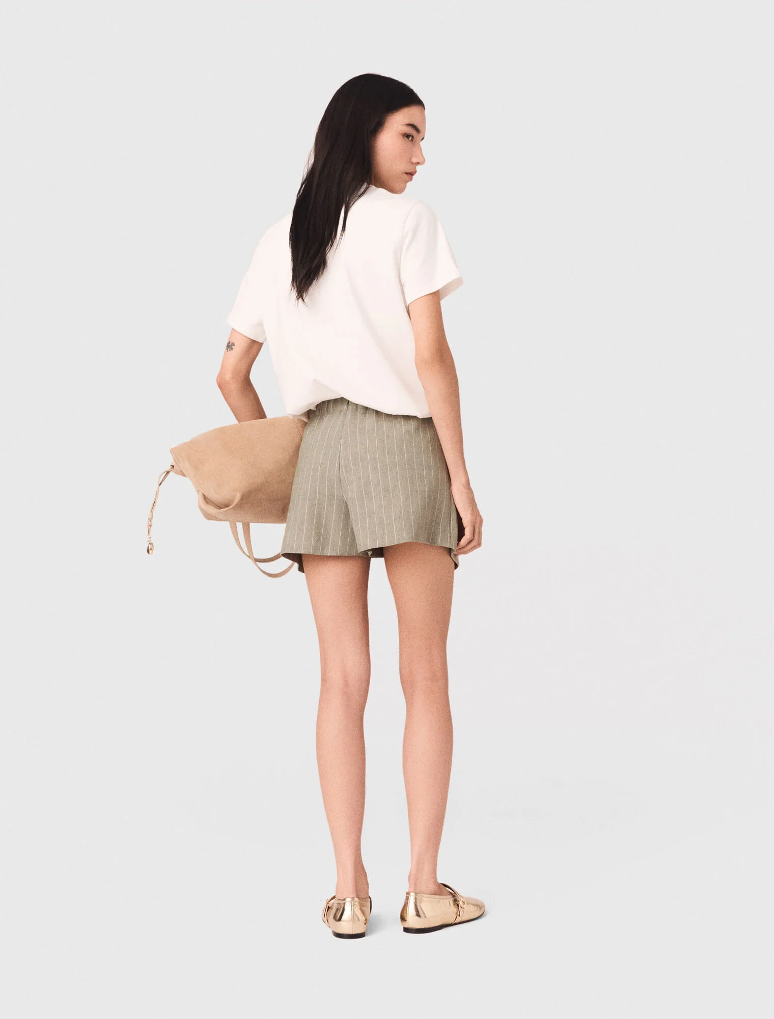 Layered Linen Blend Shorts Khaki - Image 3