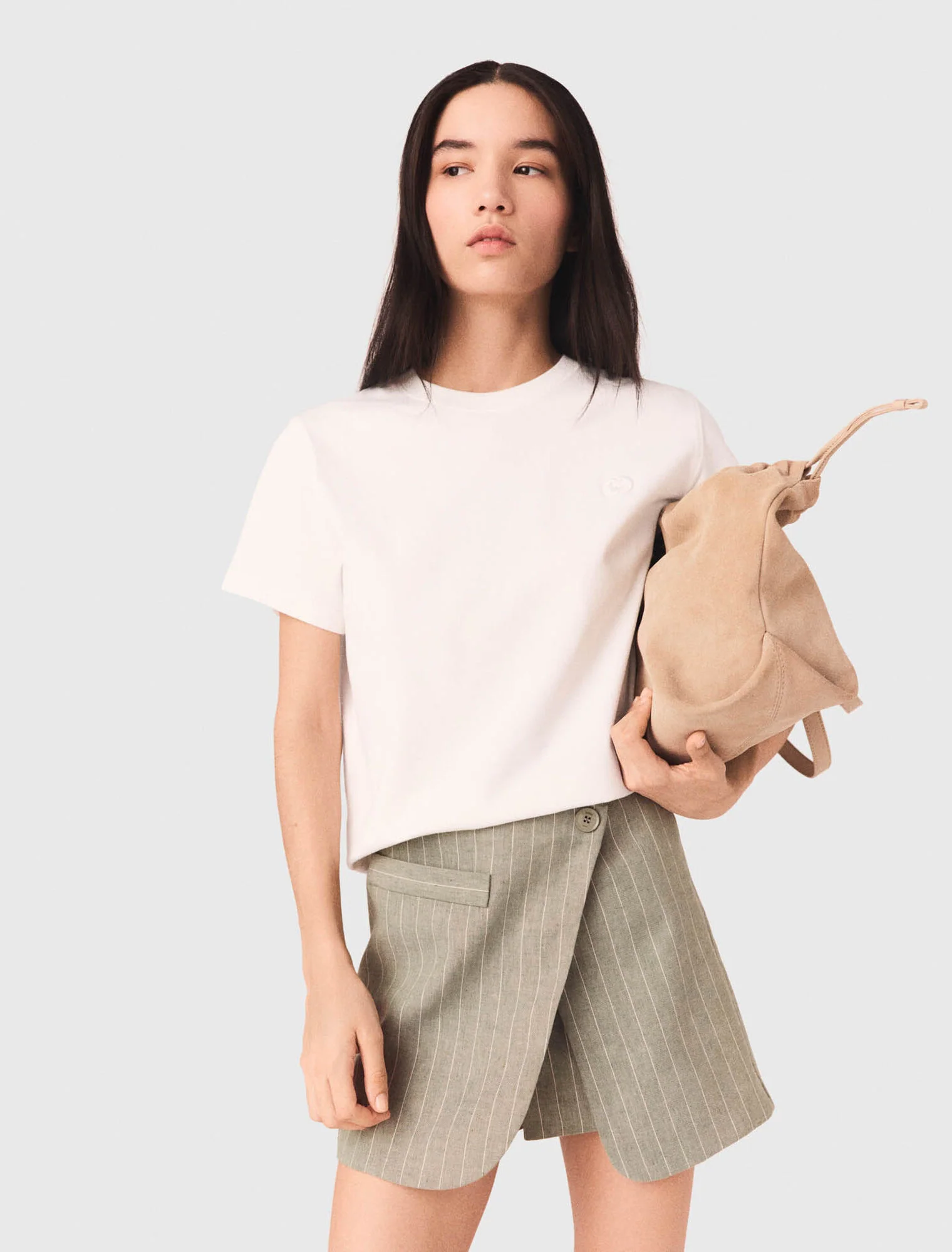 Layered Linen Blend Shorts Khaki - Image 4