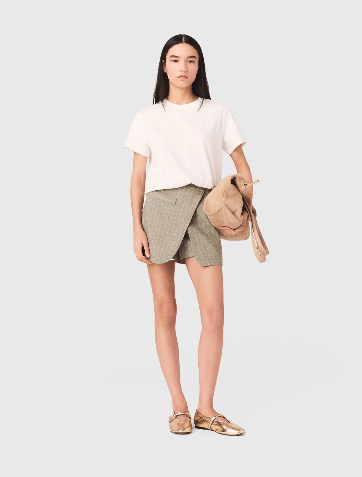 Layered Linen Blend Shorts Khaki - Image 5