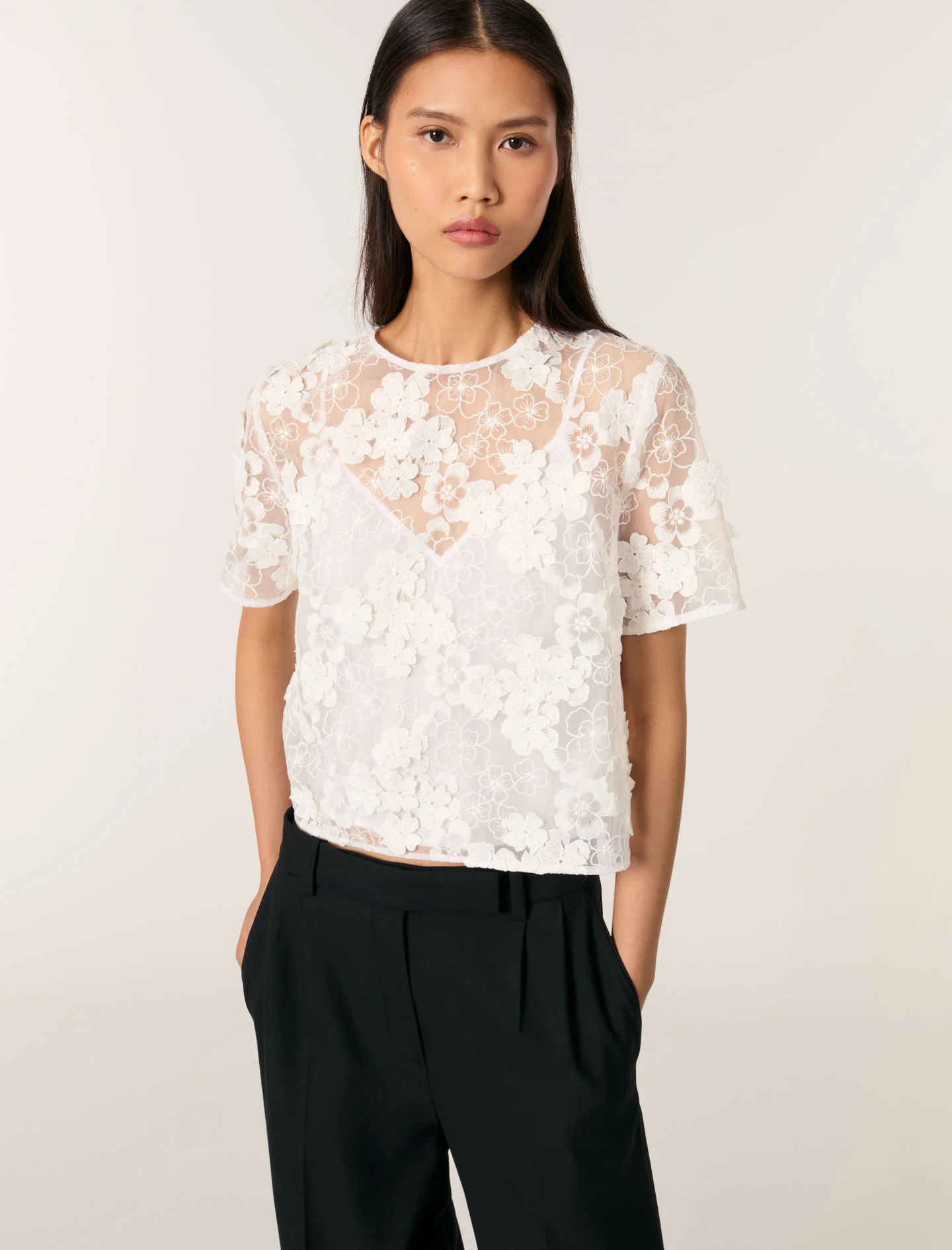 Floral lace t-shirt White - Image 4