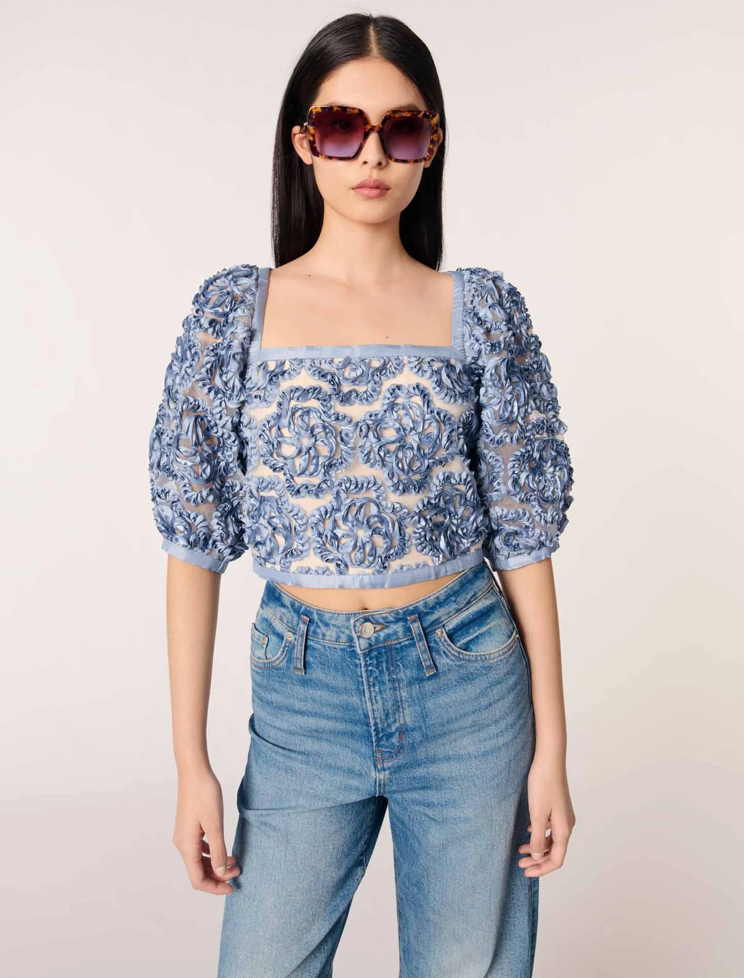 Floral organza top Blue - Image 4