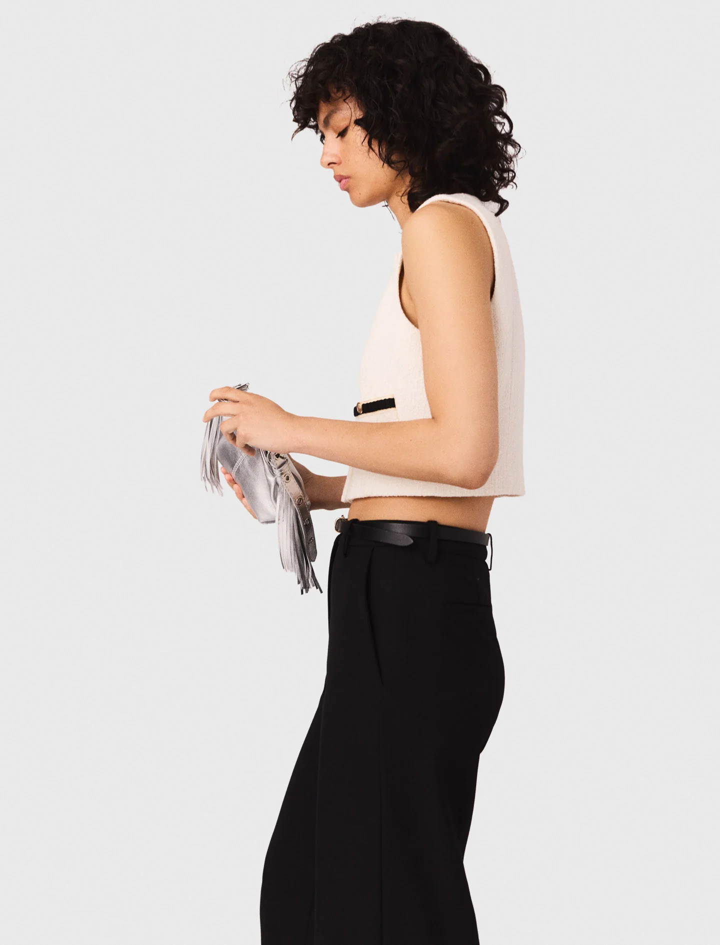 Sleeveless tweed lurex top Ecru - Image 2