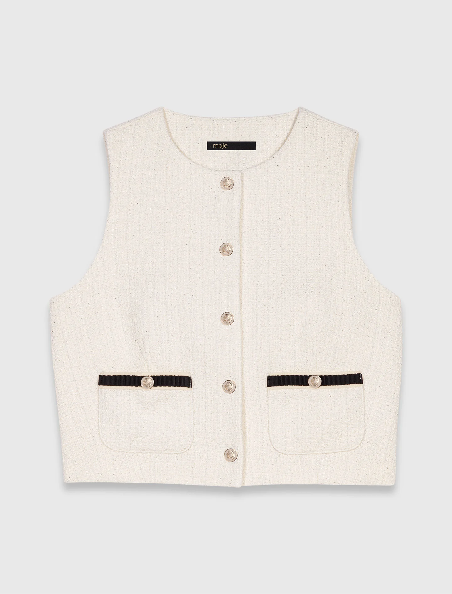 Sleeveless tweed lurex top Ecru - Image 5