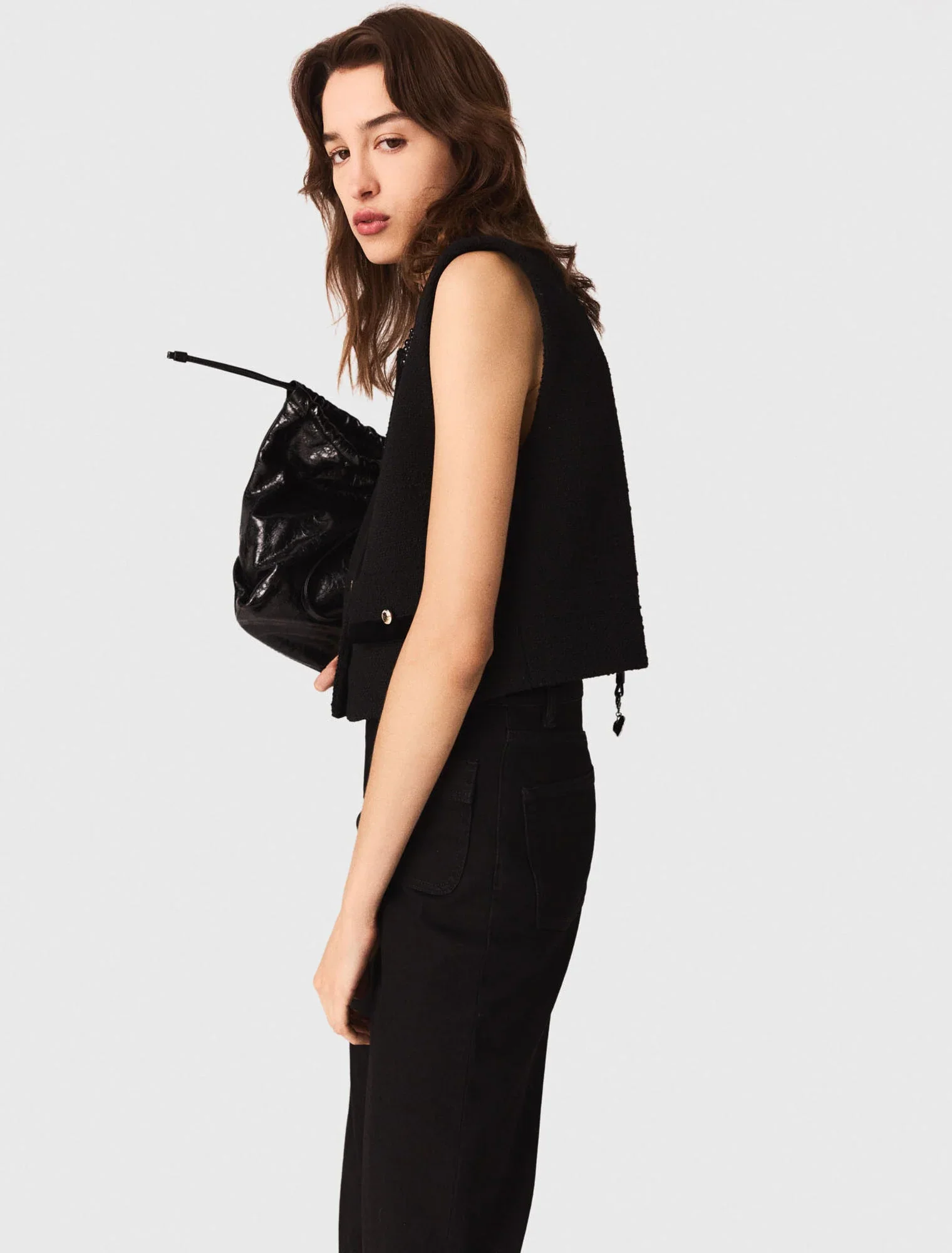 Tweed top with velvet trim Black - Image 2