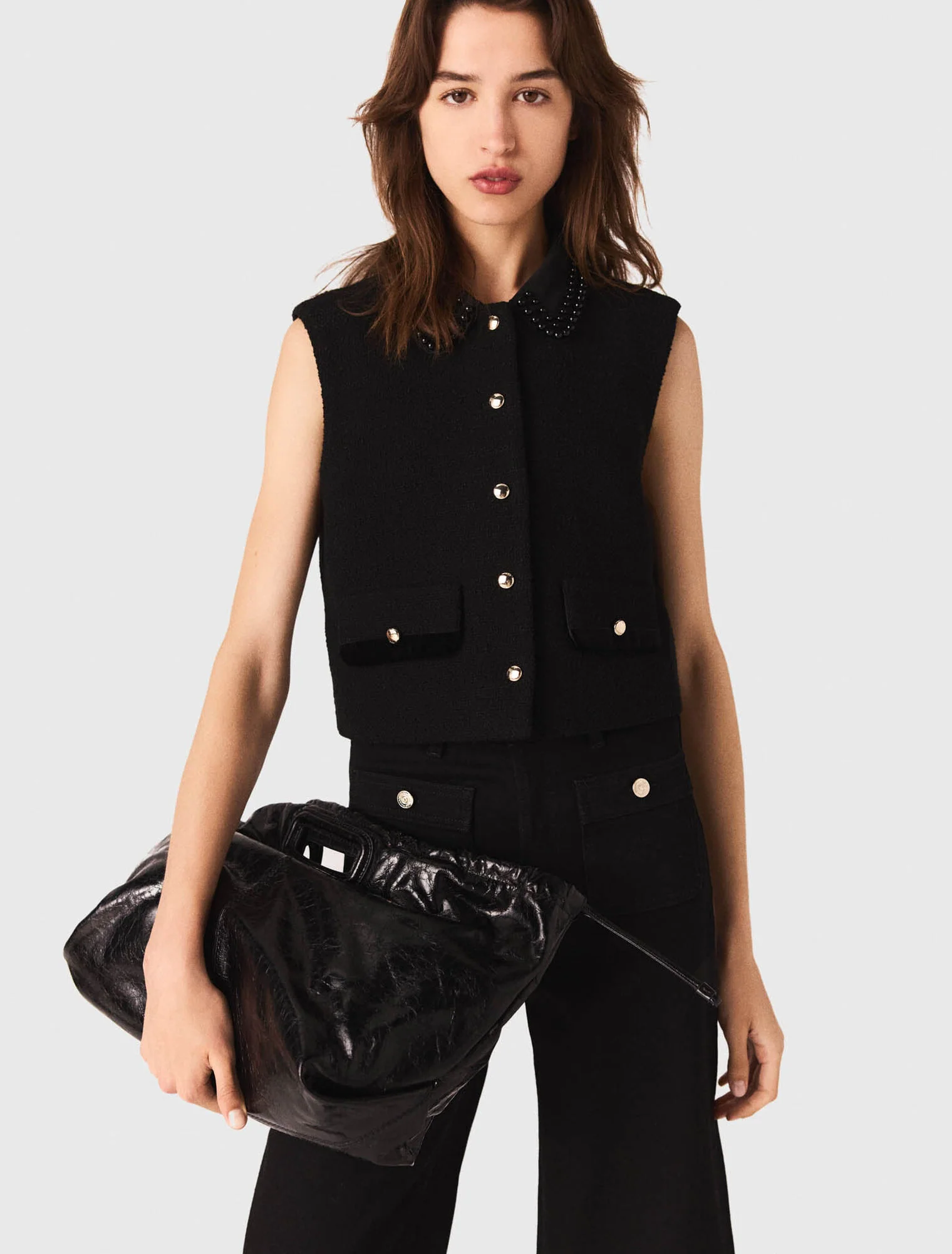 Tweed top with velvet trim Black - Image 4