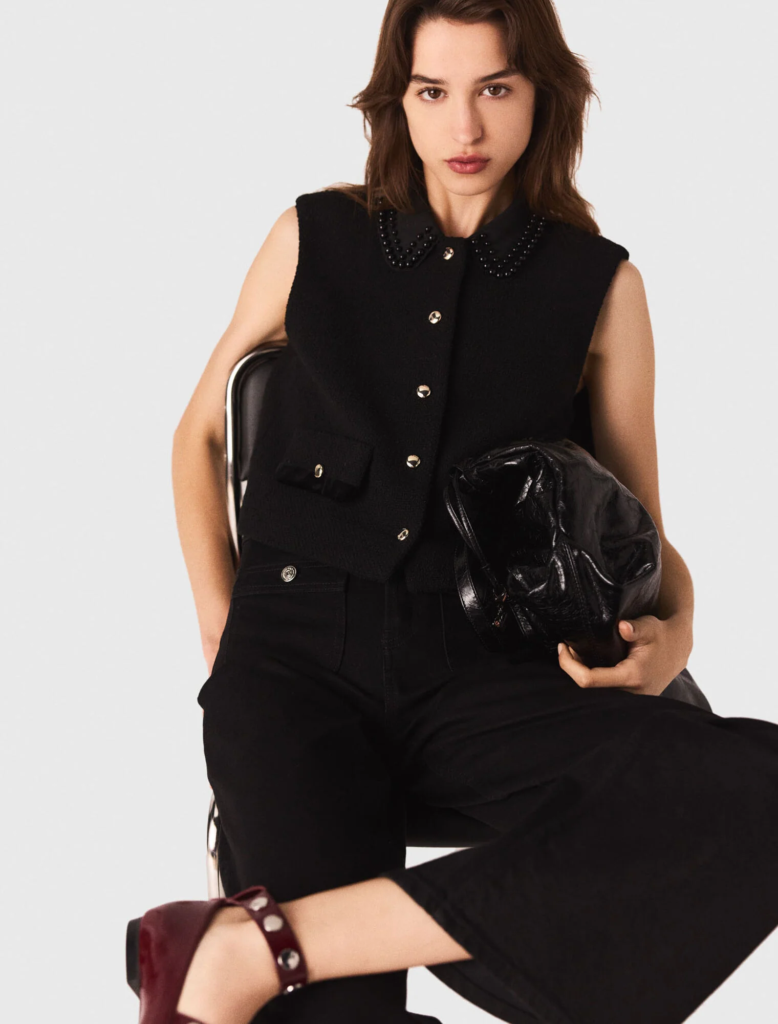 Tweed top with velvet trim Black - Image 5
