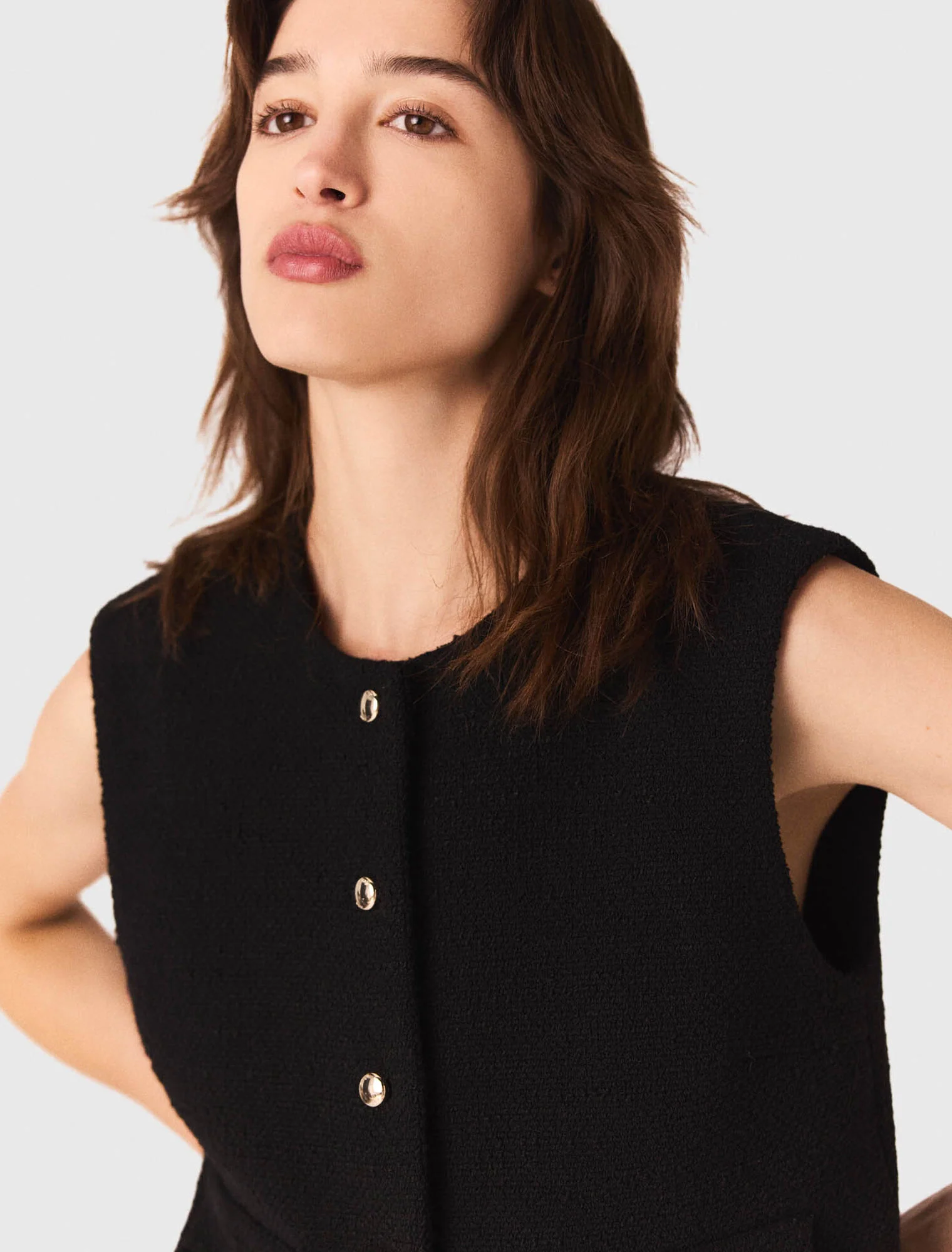 Tweed top with velvet trim Black - Image 6