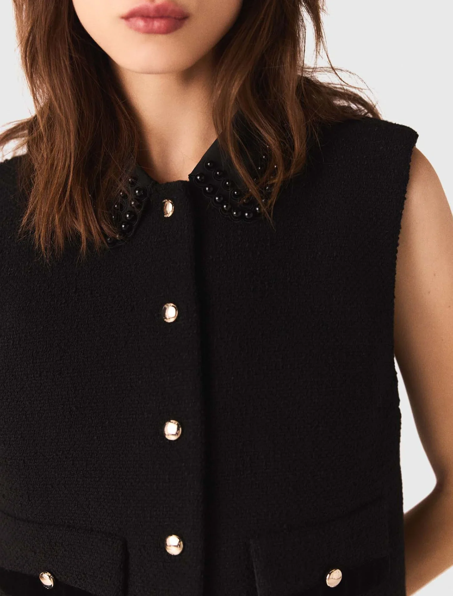Tweed top with velvet trim Black - Image 7